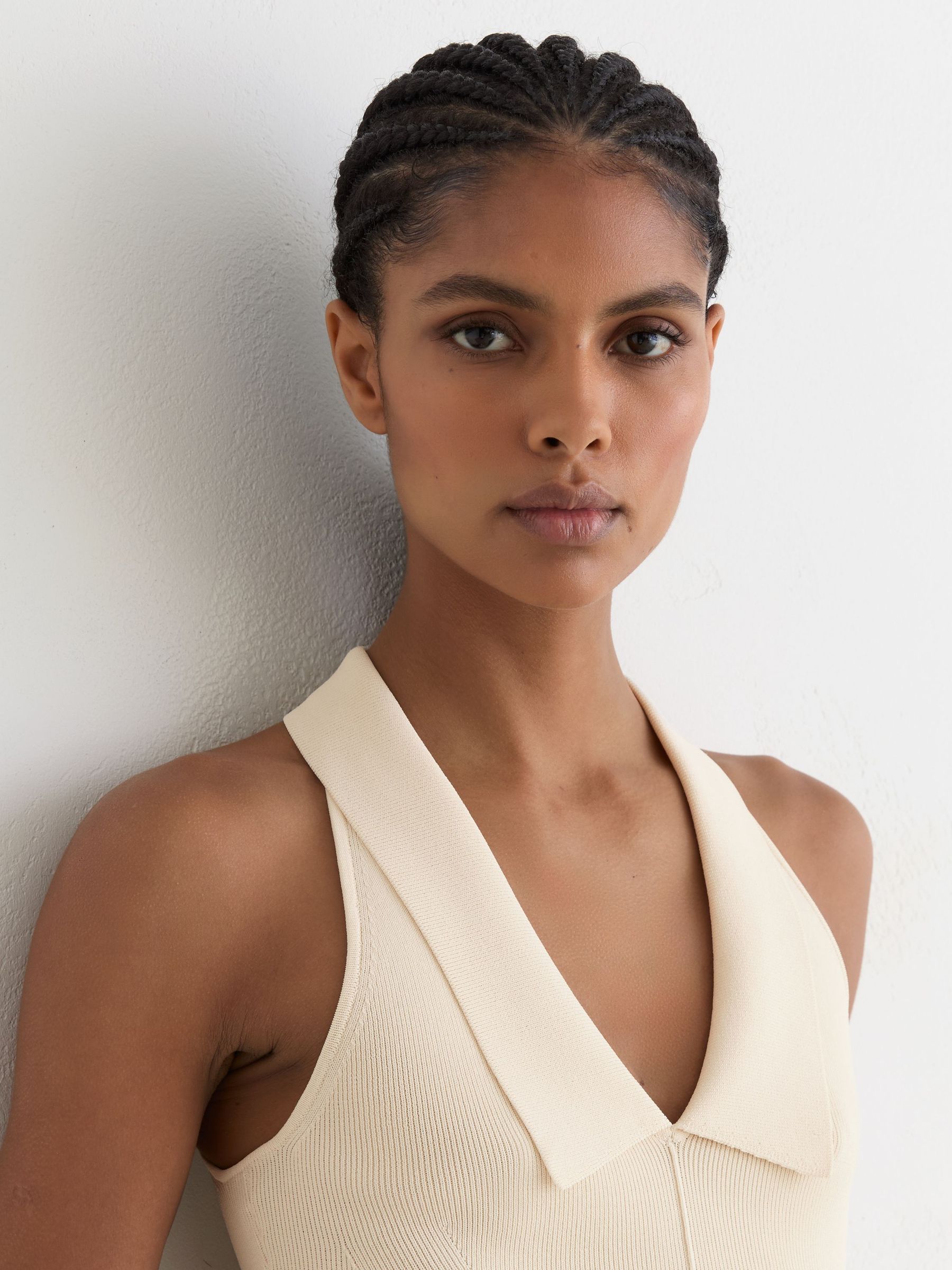 Collared Rib-Knit Vest in Ivory - Image 5 of 7