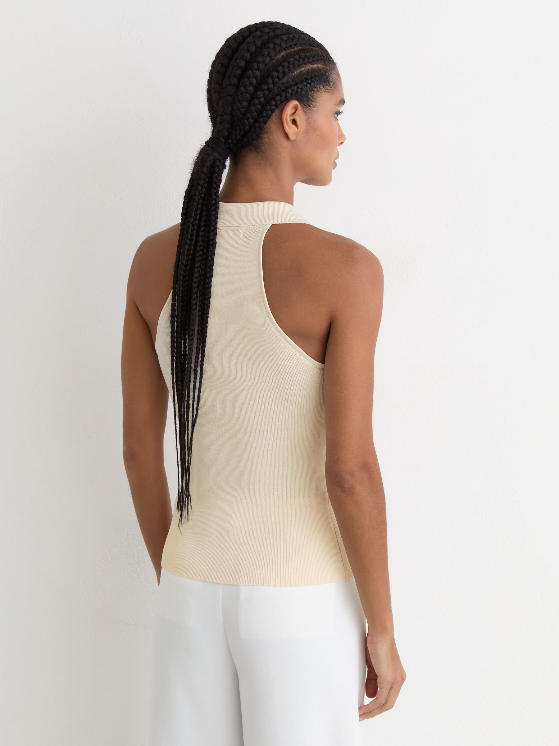 Collared Rib-Knit Vest in Ivory - Image 6 of 7