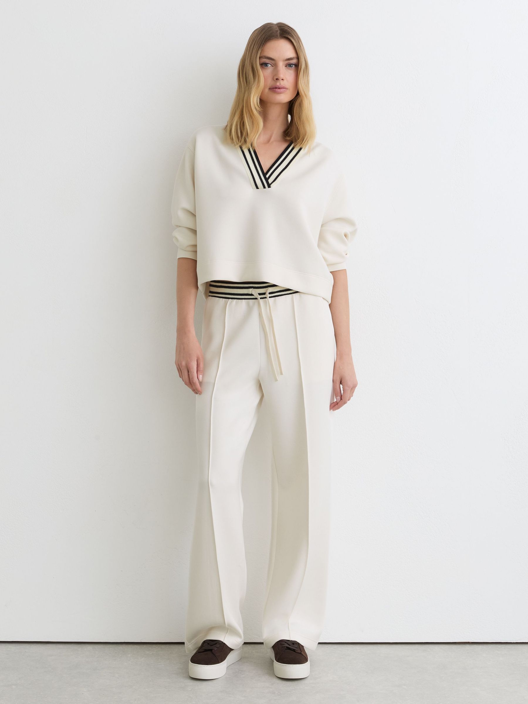 Petite Premium Interlock Stripe-Waist Joggers in Ivory - Image 1 of 9