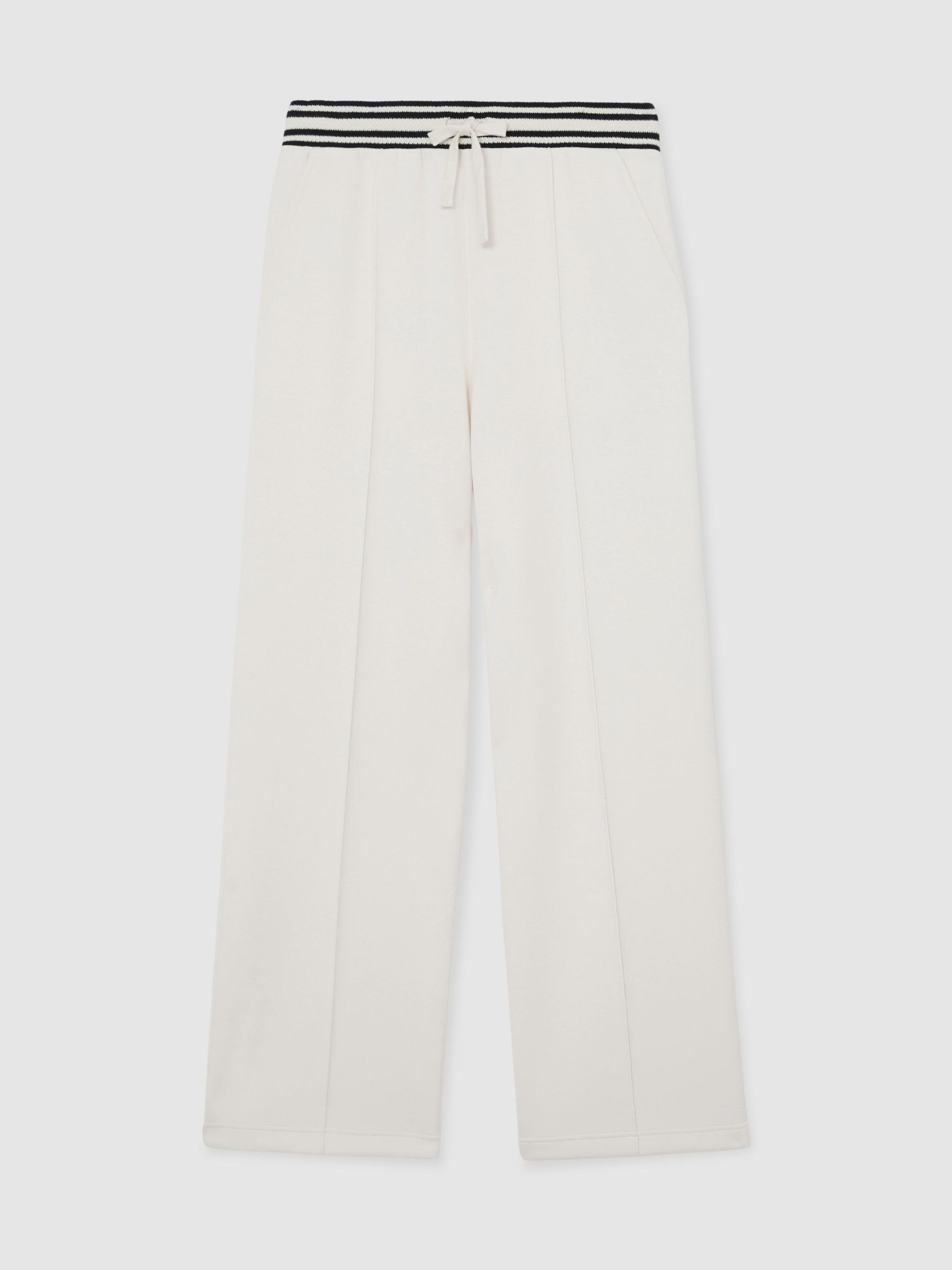 Petite Premium Interlock Stripe-Waist Joggers in Ivory