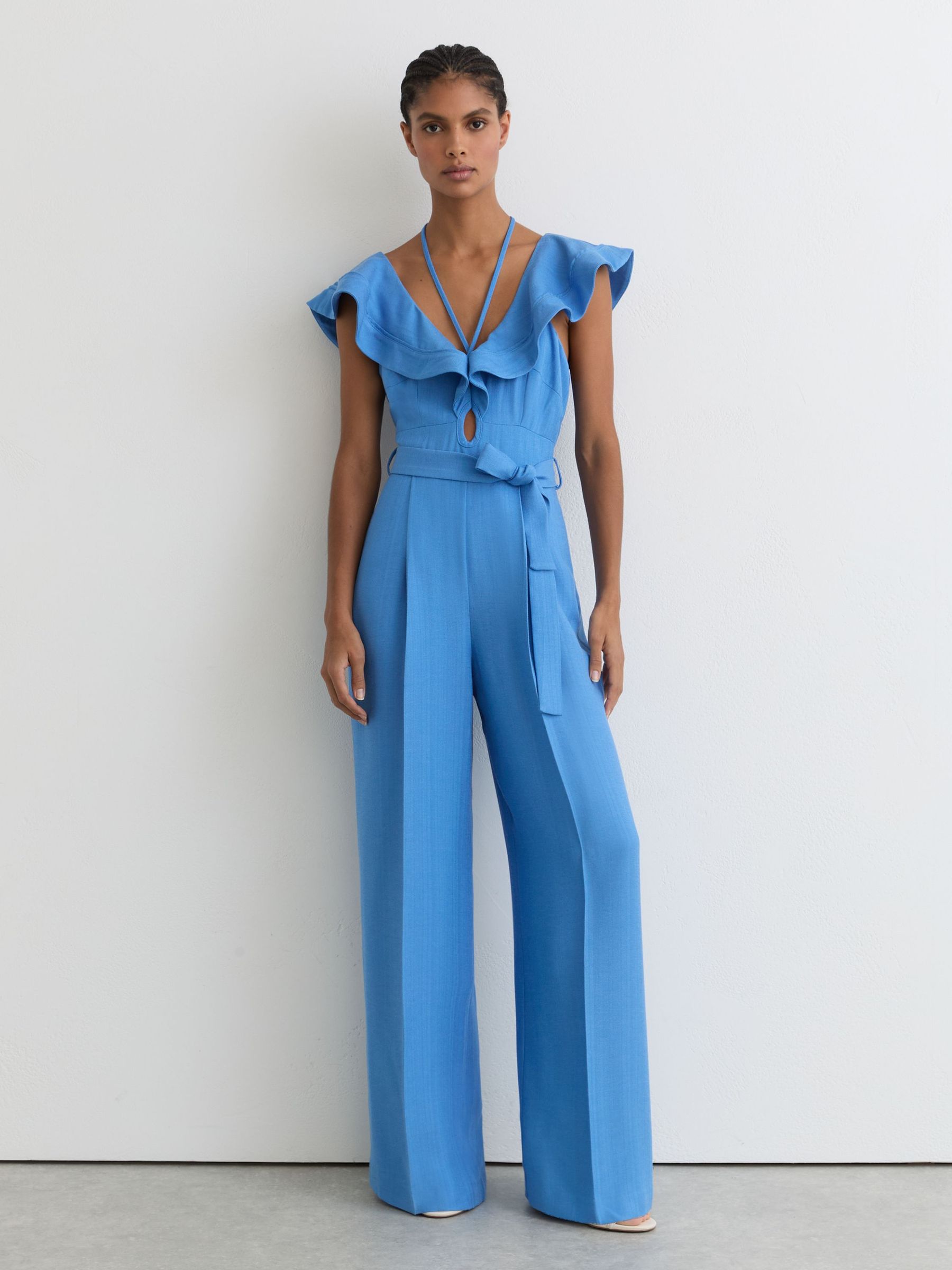 Ruffle Tie-Neck Wide-Leg Jumpsuit in Blue - image 2