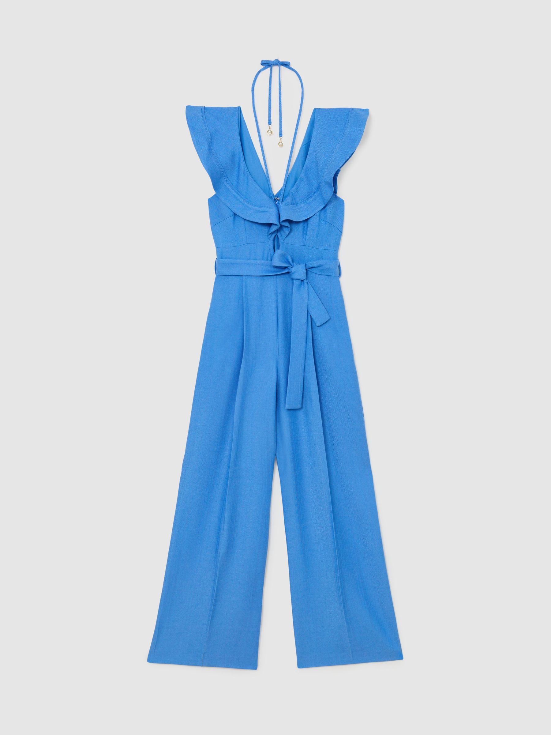 Ruffle Tie-Neck Wide-Leg Jumpsuit in Blue - image 1