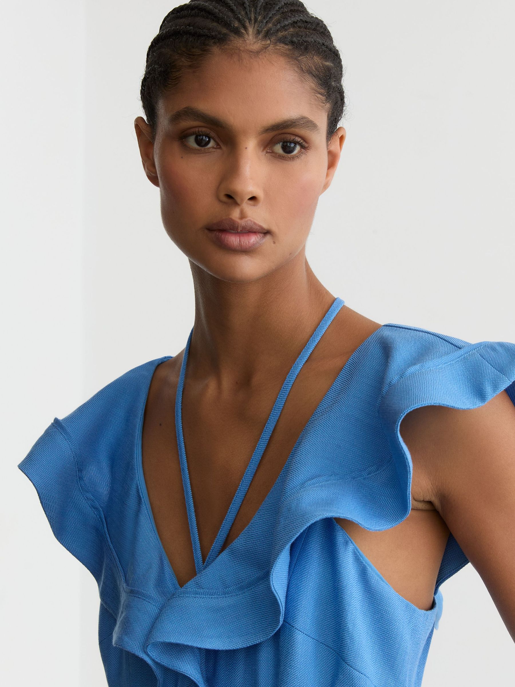 Ruffle Tie-Neck Wide-Leg Jumpsuit in Blue - image 3