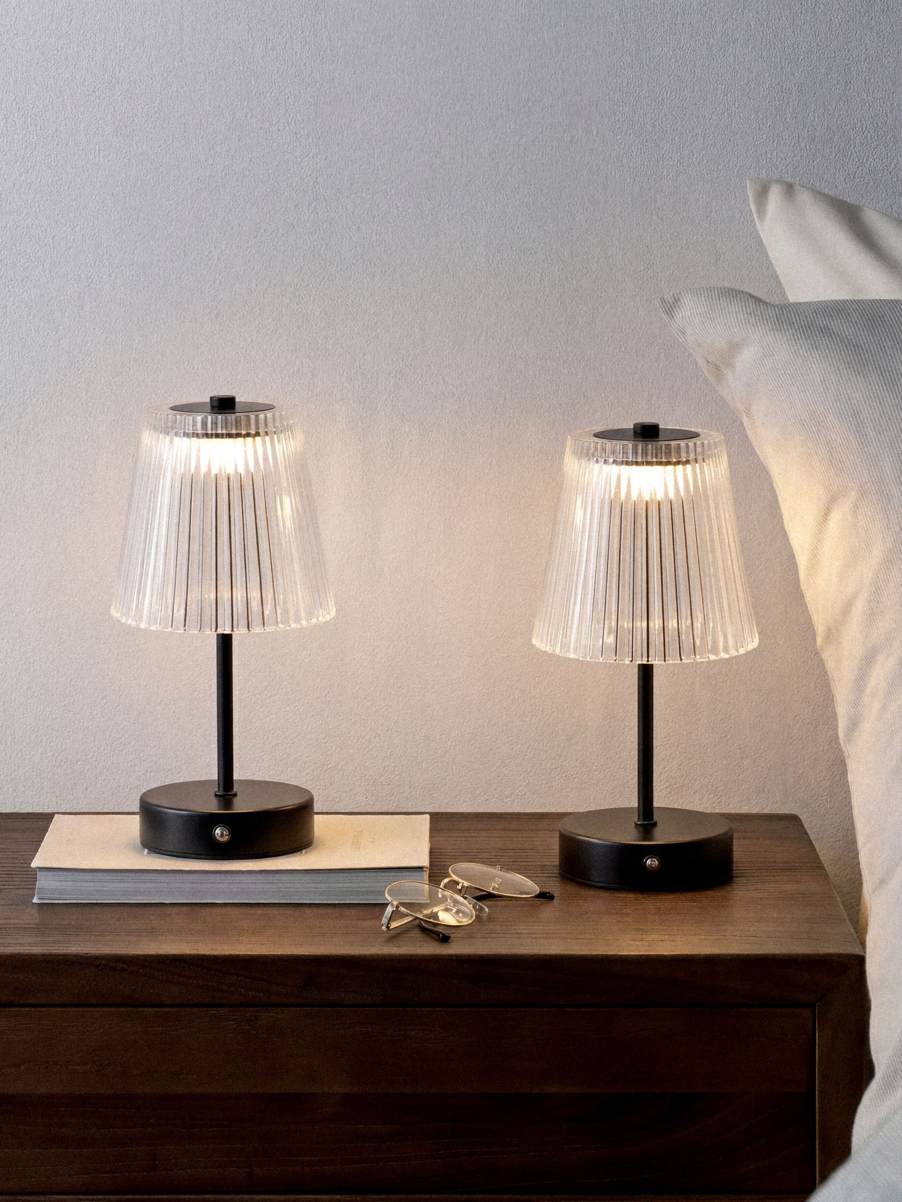 The Set 2 Pack Black Ribbed Glass Rechargeable Table Lamp - Image 1 of 6 The Set 2 Pack Black Ribbed Glass Rechargeable Table Lamp - Image 1 of 6