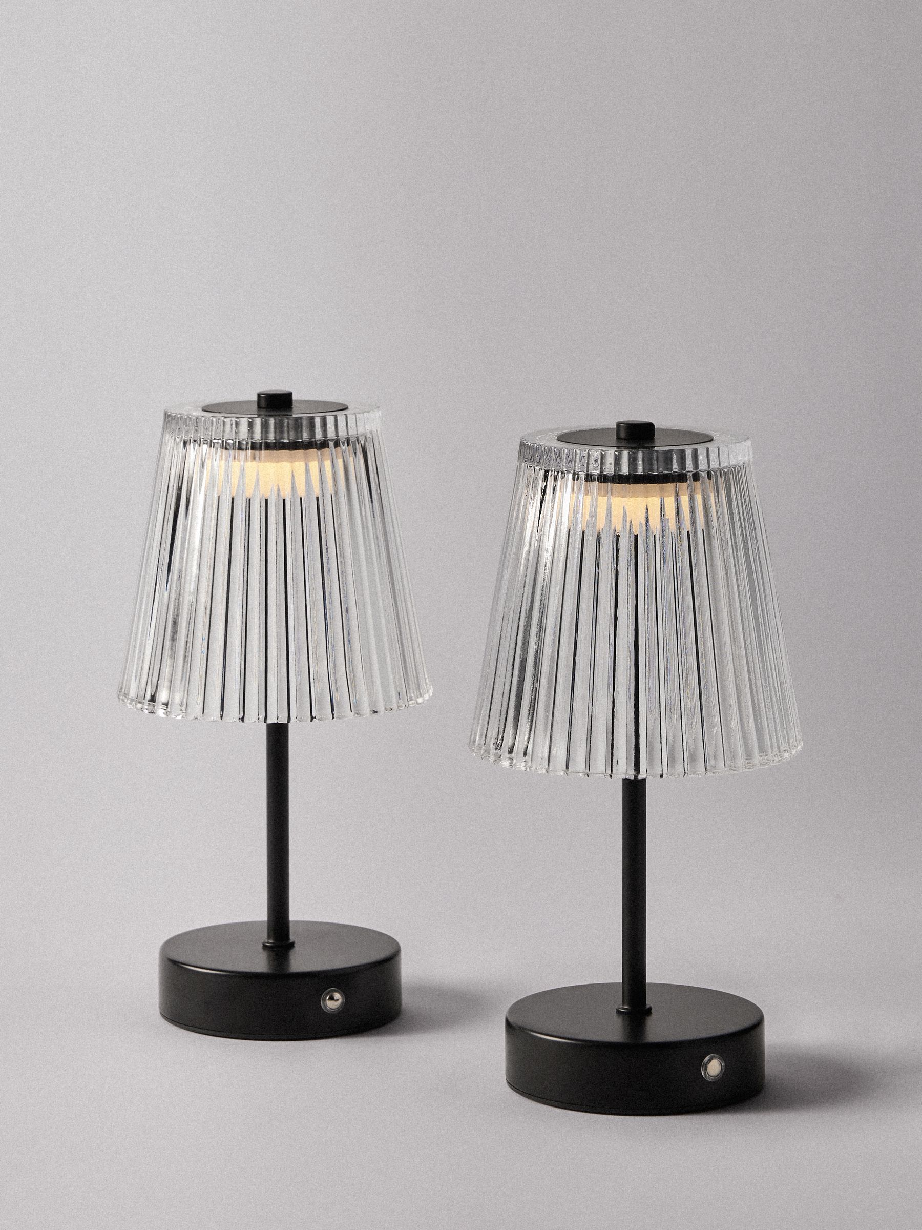 The Set 2 Pack Black Ribbed Glass Rechargeable Table Lamp - Image 2 of 6