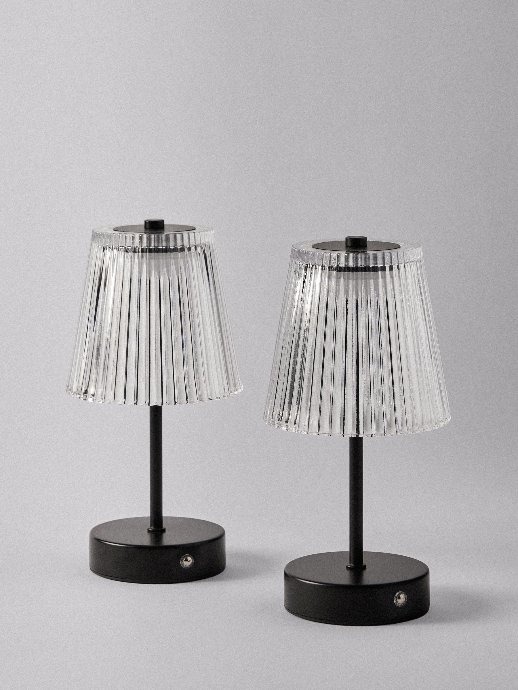 The Set 2 Pack Black Ribbed Glass Rechargeable Table Lamp - Image 3 of 6