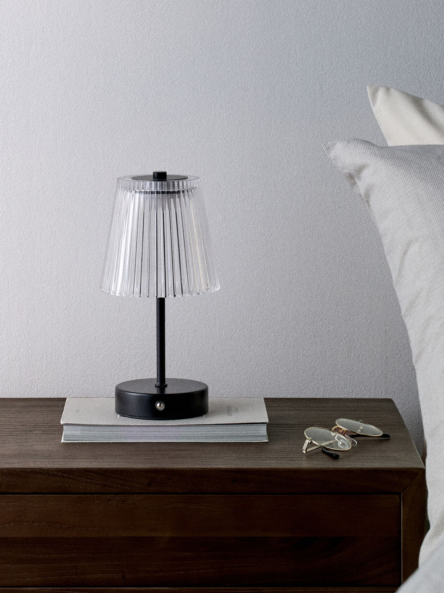 The Set 2 Pack Black Ribbed Glass Rechargeable Table Lamp - Image 4 of 6