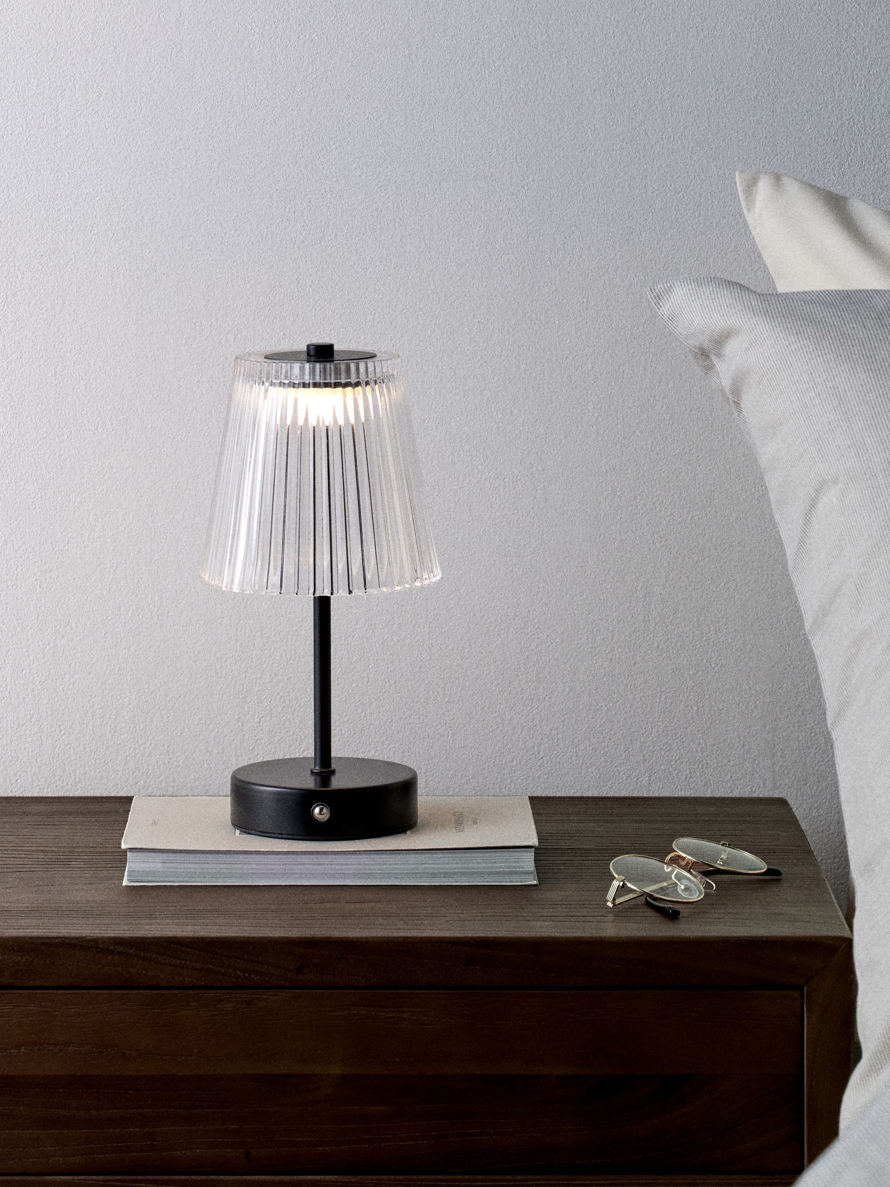The Set 2 Pack Black Ribbed Glass Rechargeable Table Lamp - Image 5 of 6