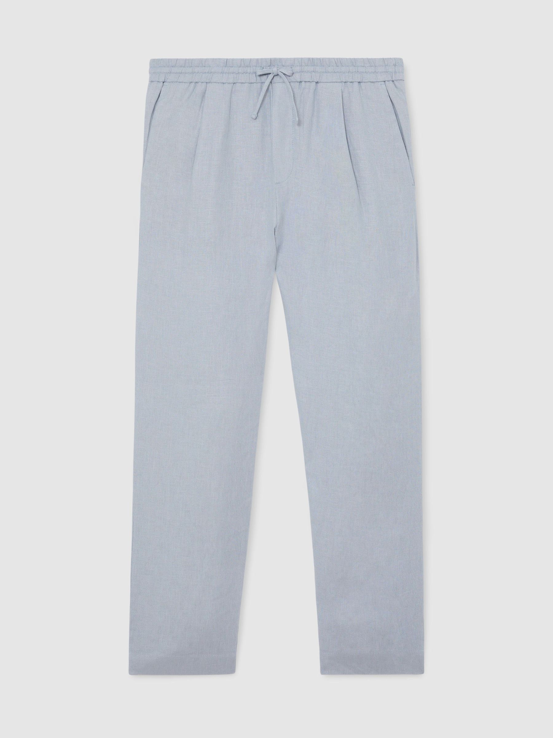 Linen Relaxed-Fit Drawstring Trousers in Airforce Blue - image 1