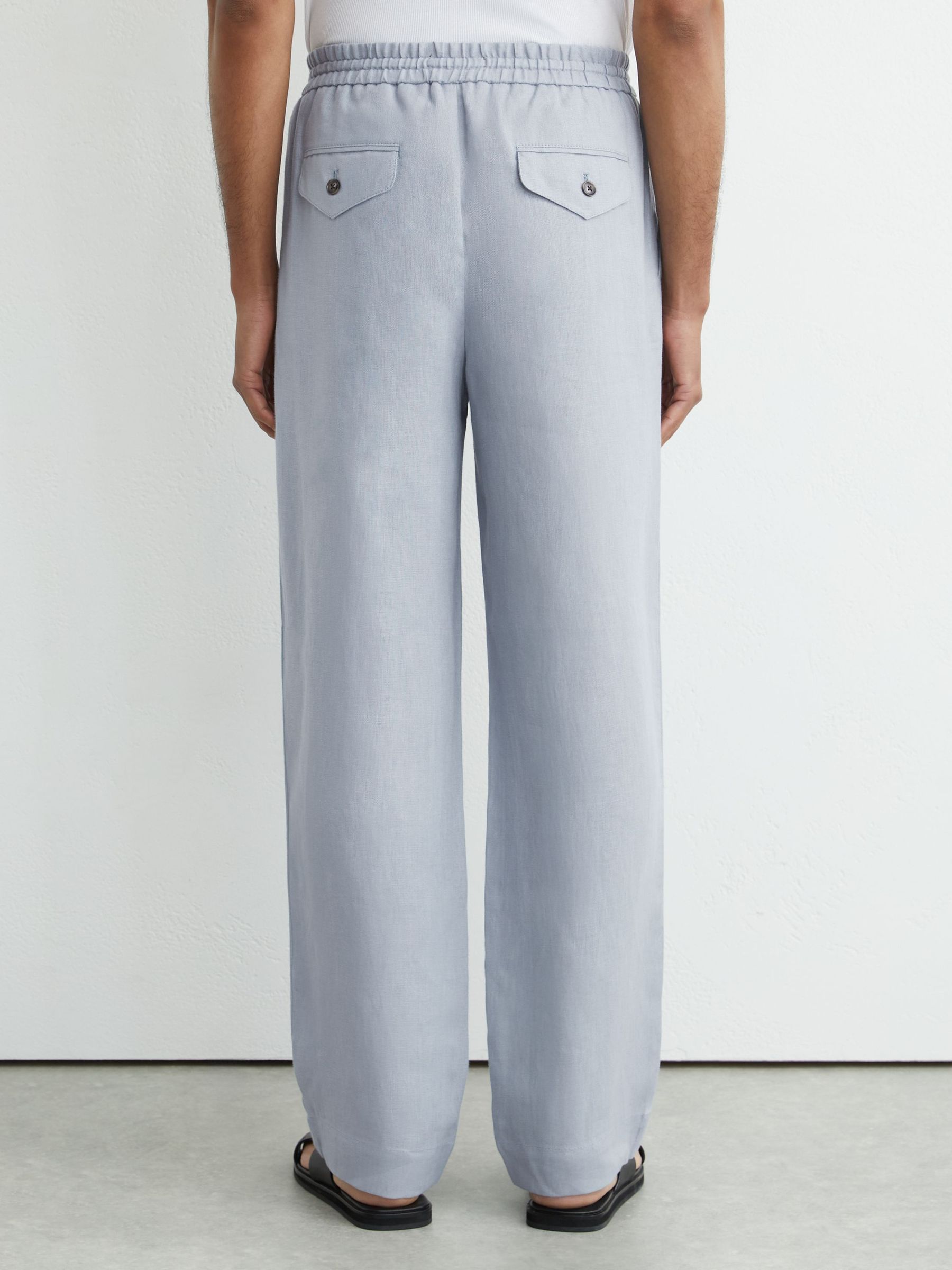 Linen Relaxed-Fit Drawstring Trousers in Airforce Blue - Image 4 of 5