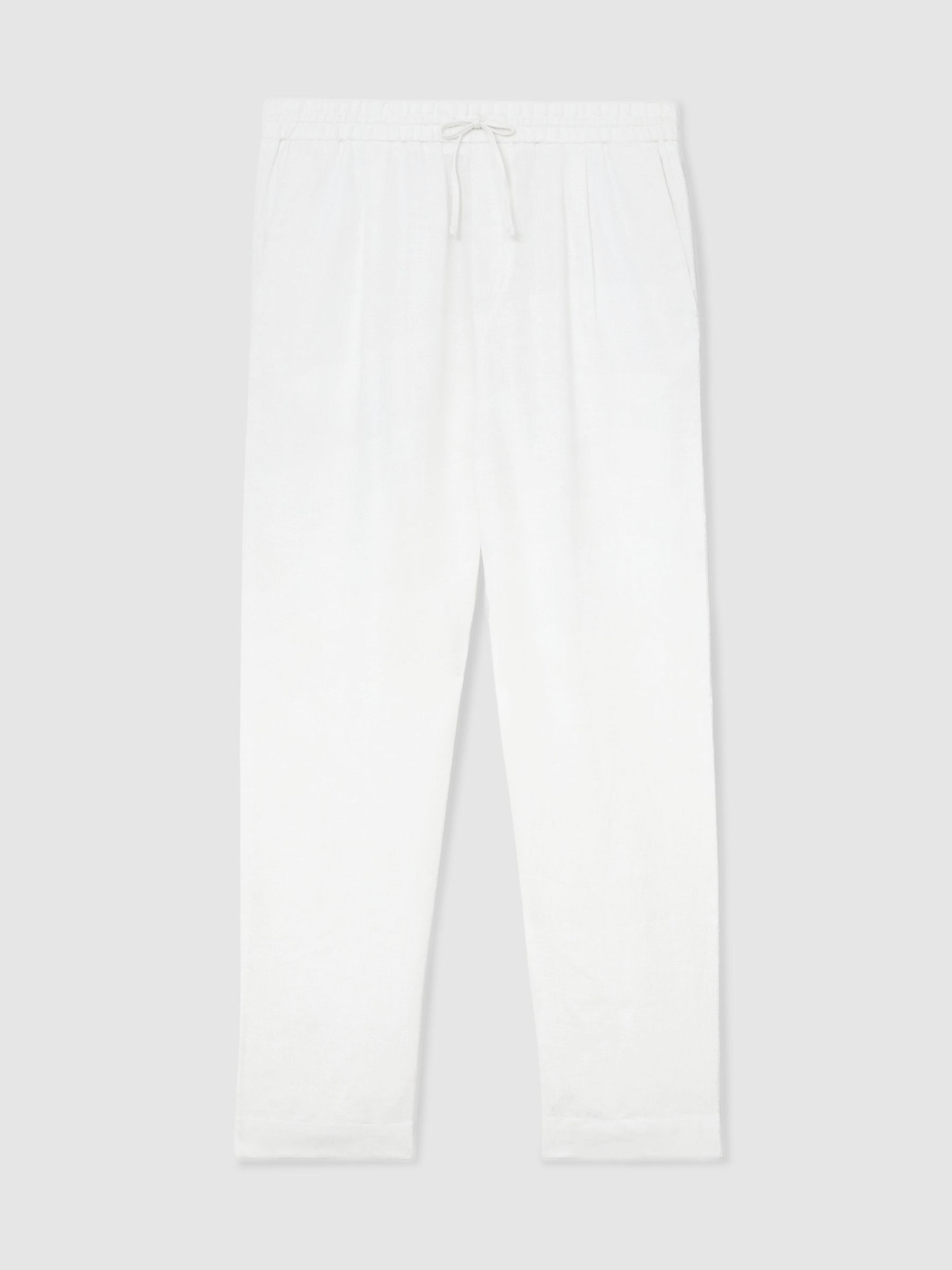 Linen Relaxed-Fit Drawstring Trousers in White - image 1