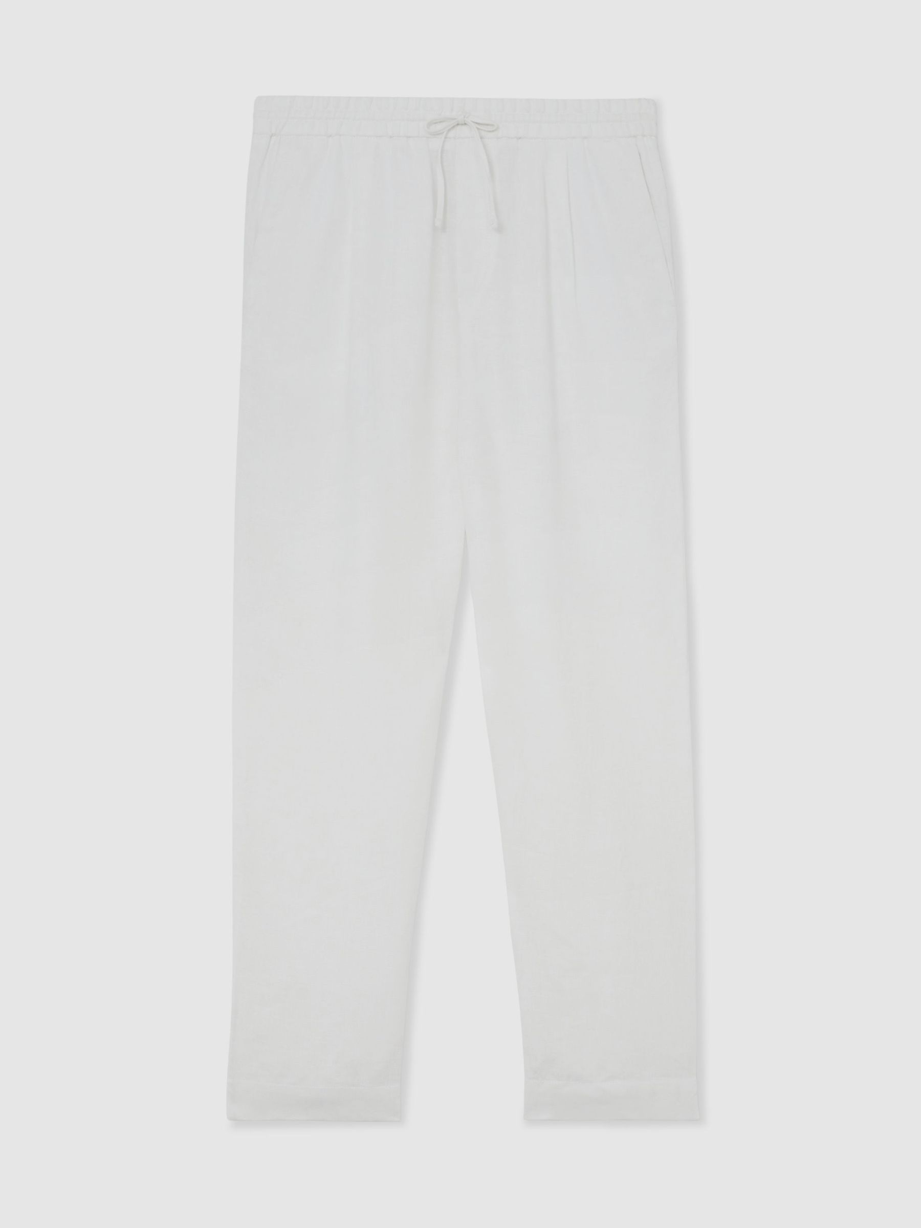 Linen Relaxed-Fit Drawstring Trousers in White - Image 2 of 7