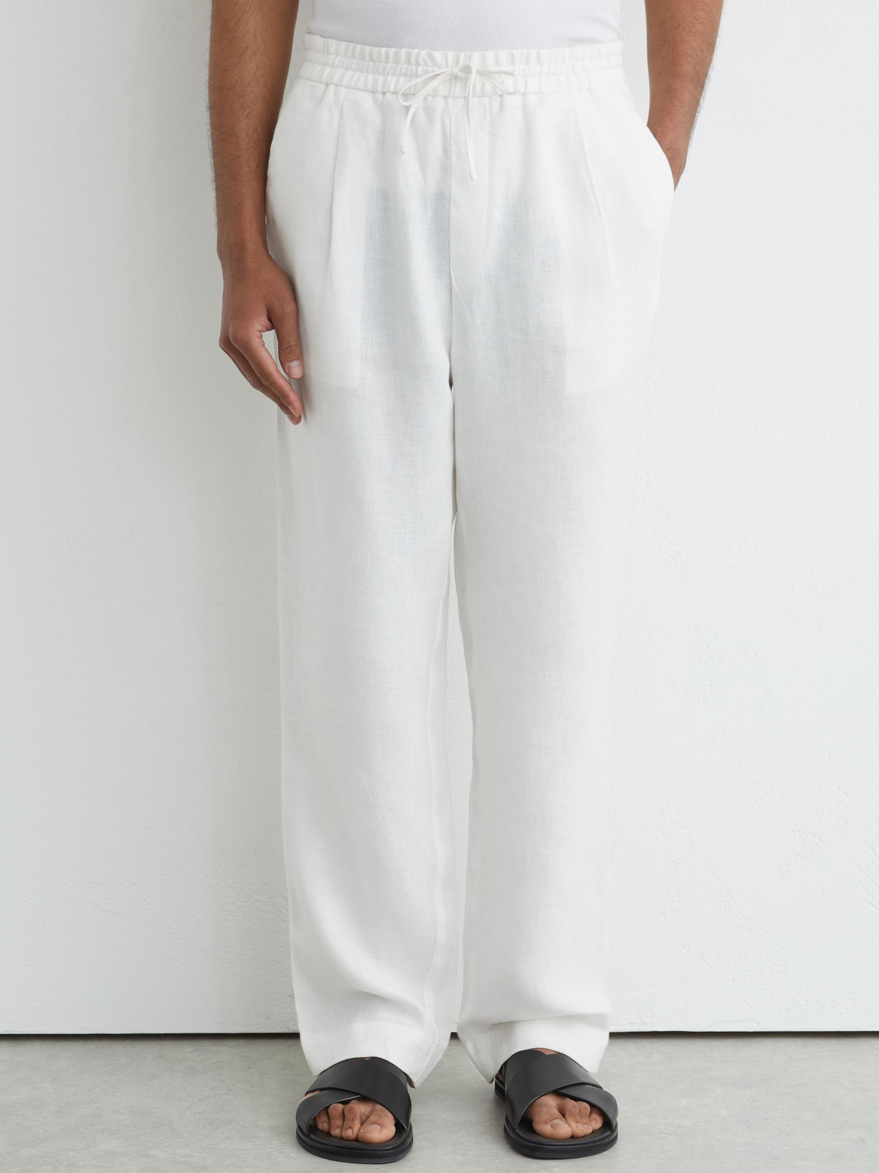Linen Relaxed-Fit Drawstring Trousers in White - Image 3 of 7