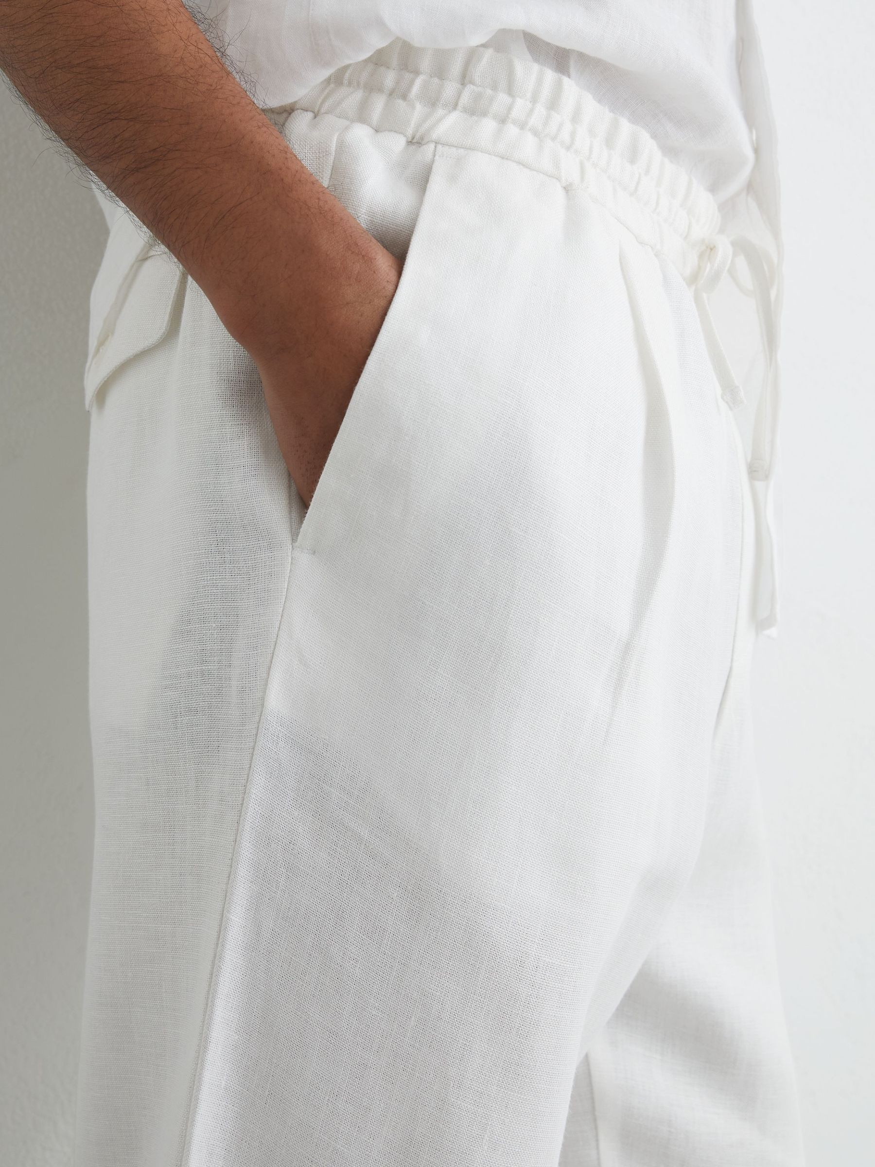 Linen Relaxed-Fit Drawstring Trousers in White - Image 4 of 7