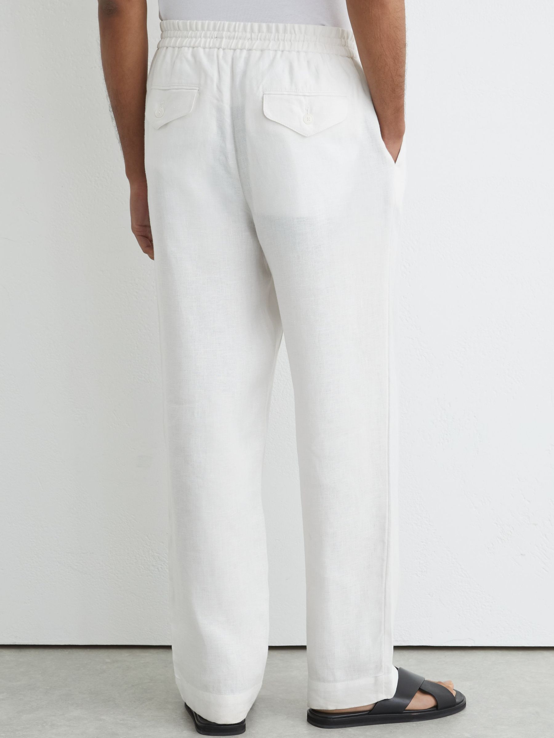 Linen Relaxed-Fit Drawstring Trousers in White - image 5