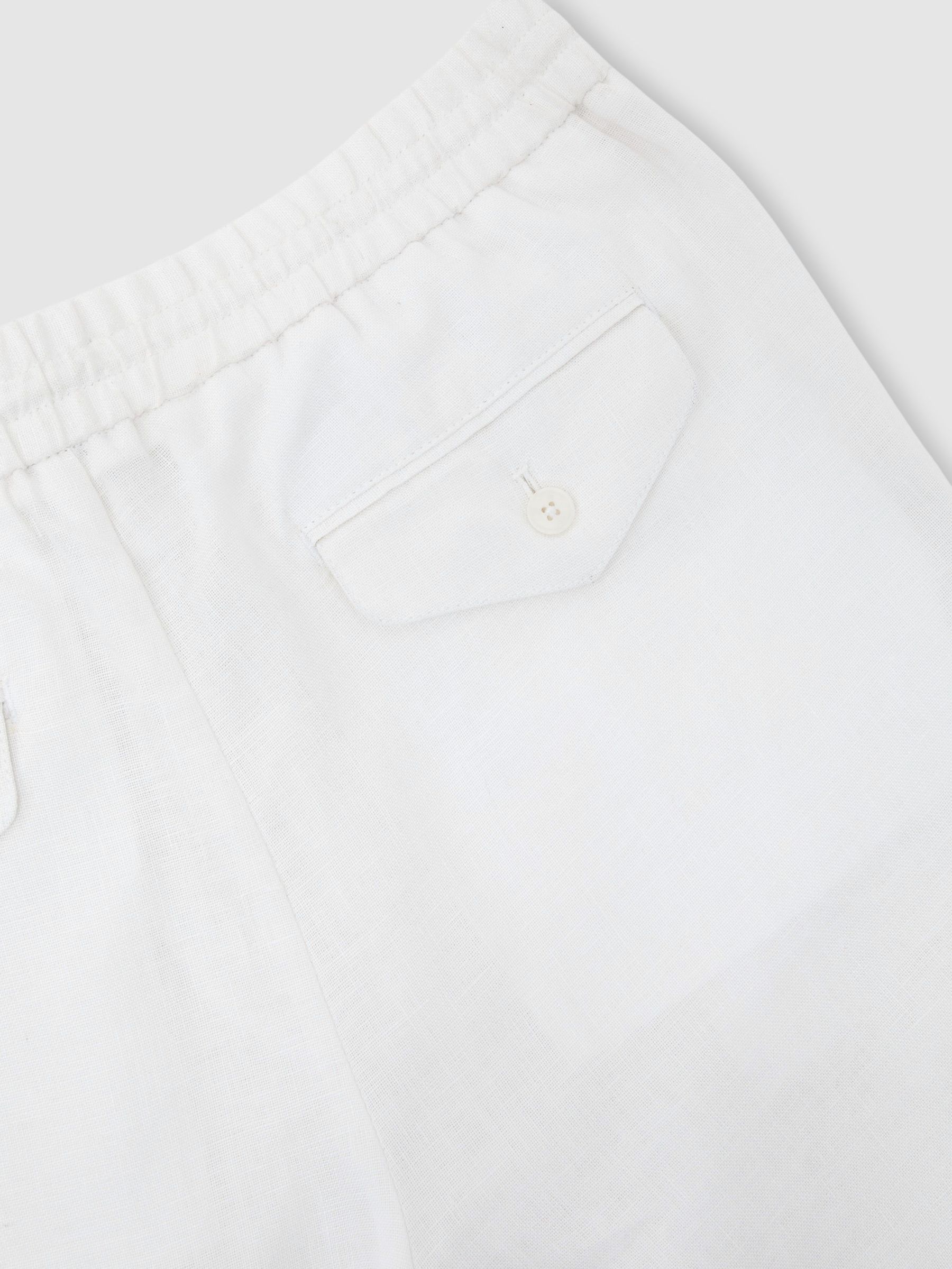 Pantalon en lin blanc à cordon de serrage et coupe décontractée - Image 8 de 9