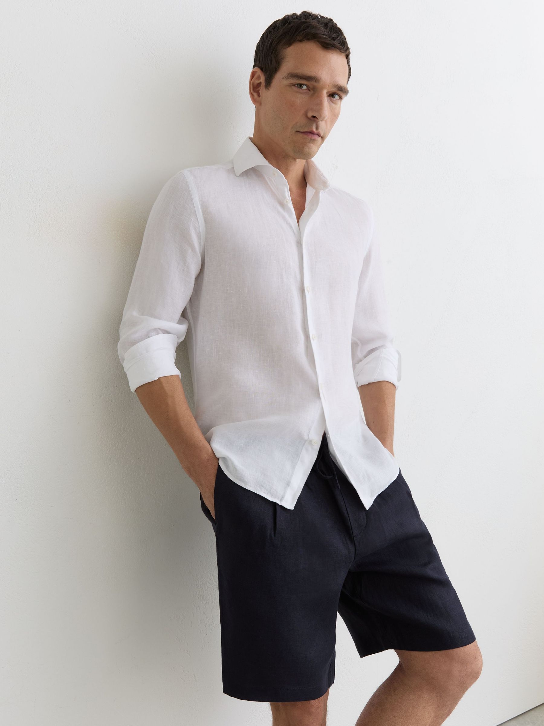 Linen Drawstring Shorts in Navy - image 1