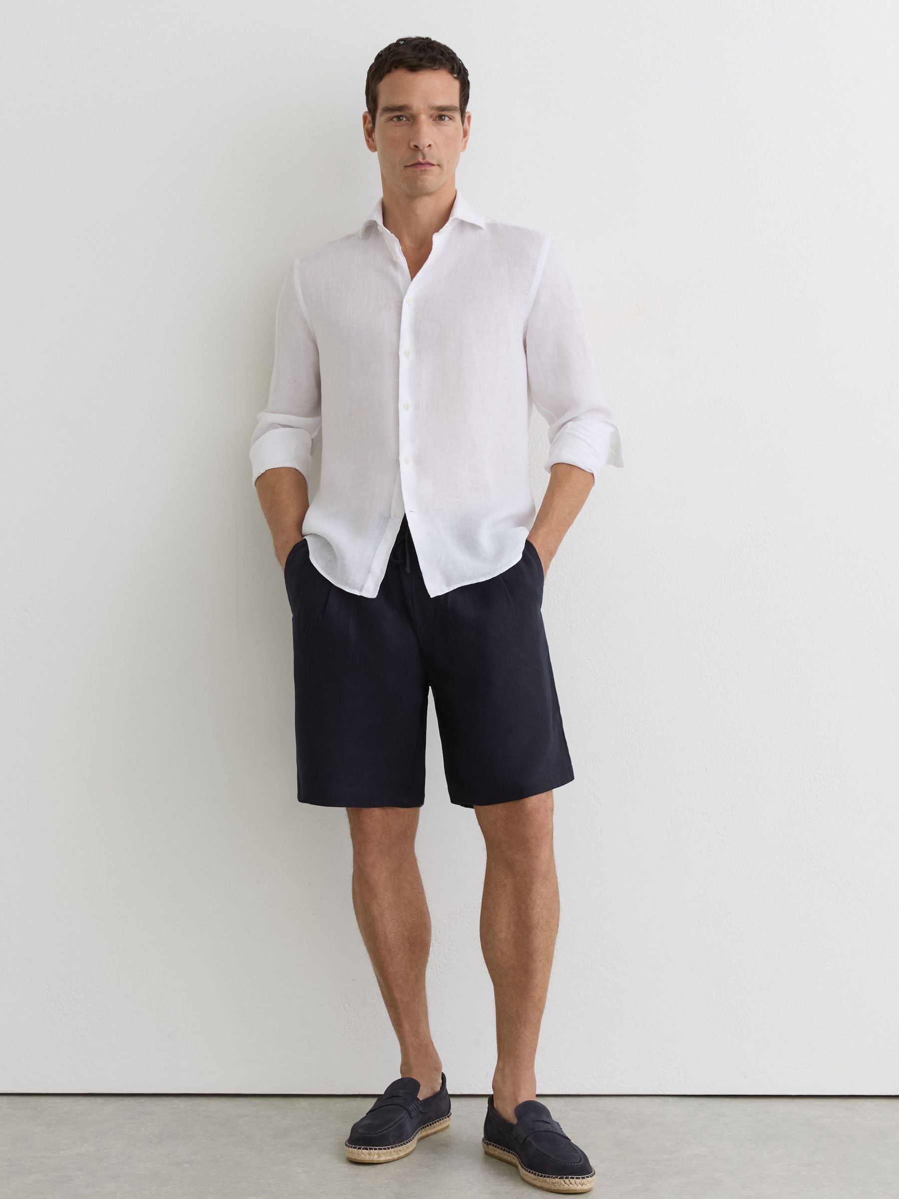 Linen Drawstring Shorts in Navy - image 5