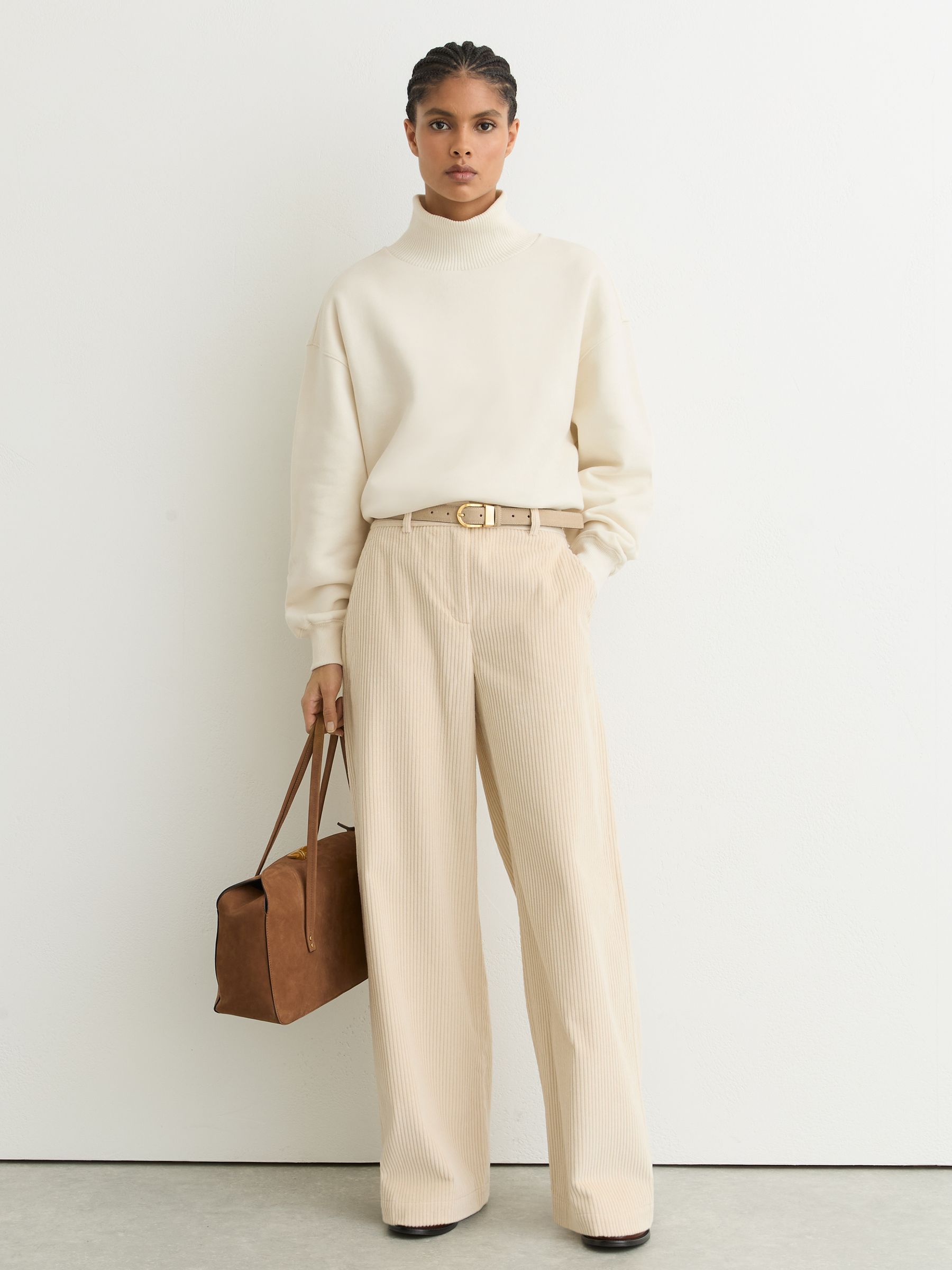 Cotton Funnel-Neck Sweatshirt in Cream - Image 3 of 7
