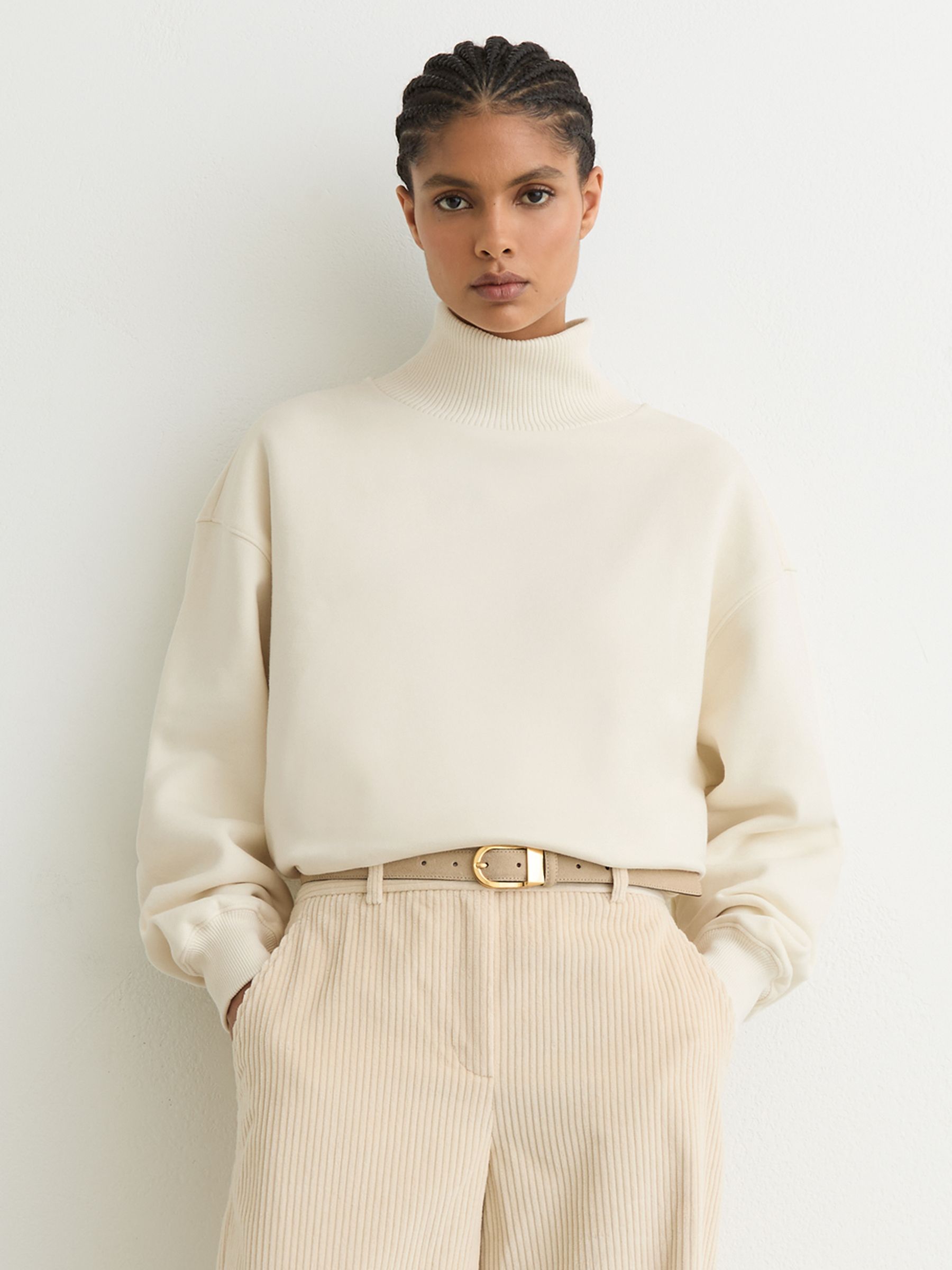Cotton Funnel-Neck Sweatshirt in Cream - image 3