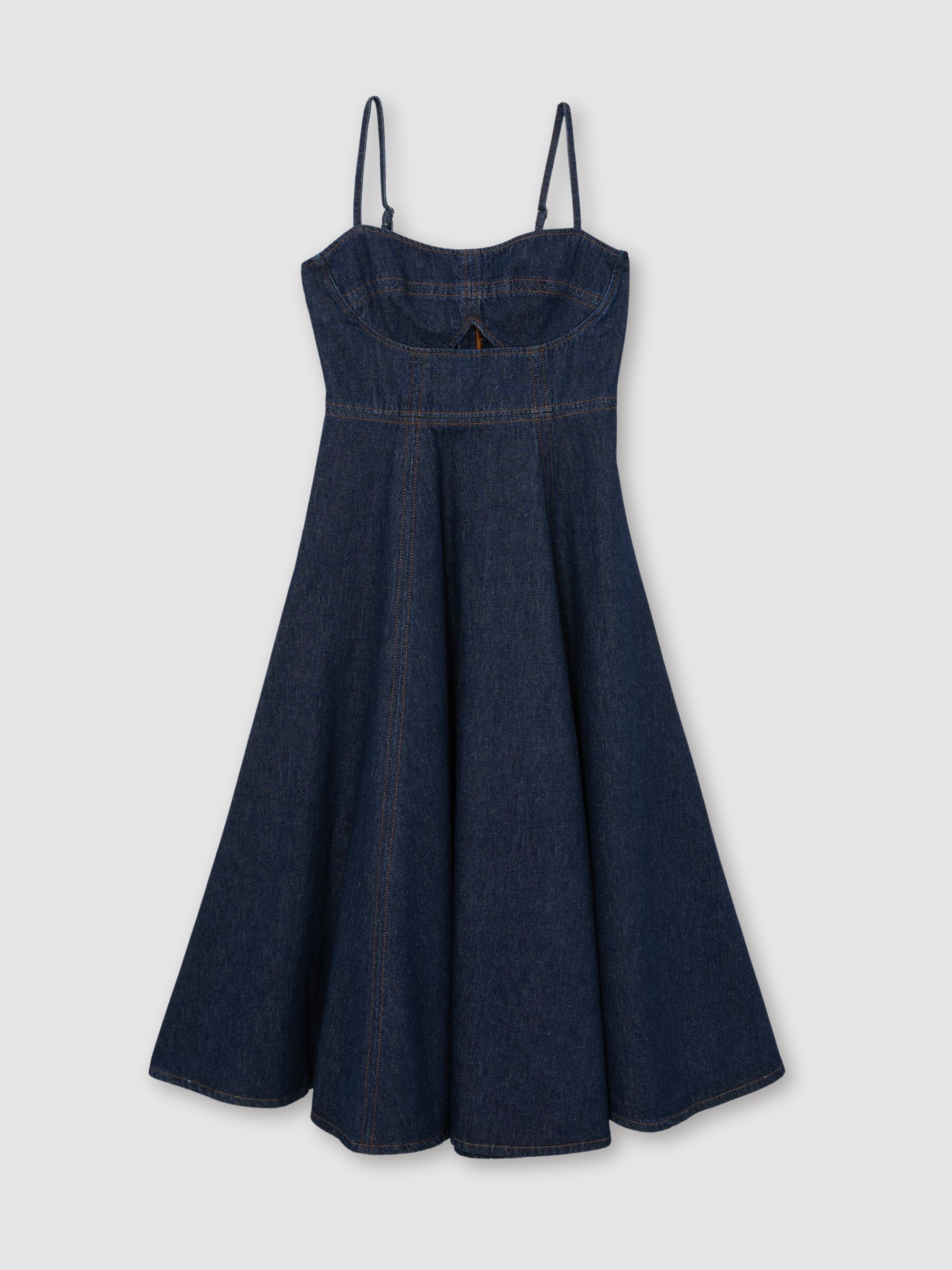 Denim Fit-and-Flare Midi Dress in Indigo Blue - Image 2 of 7