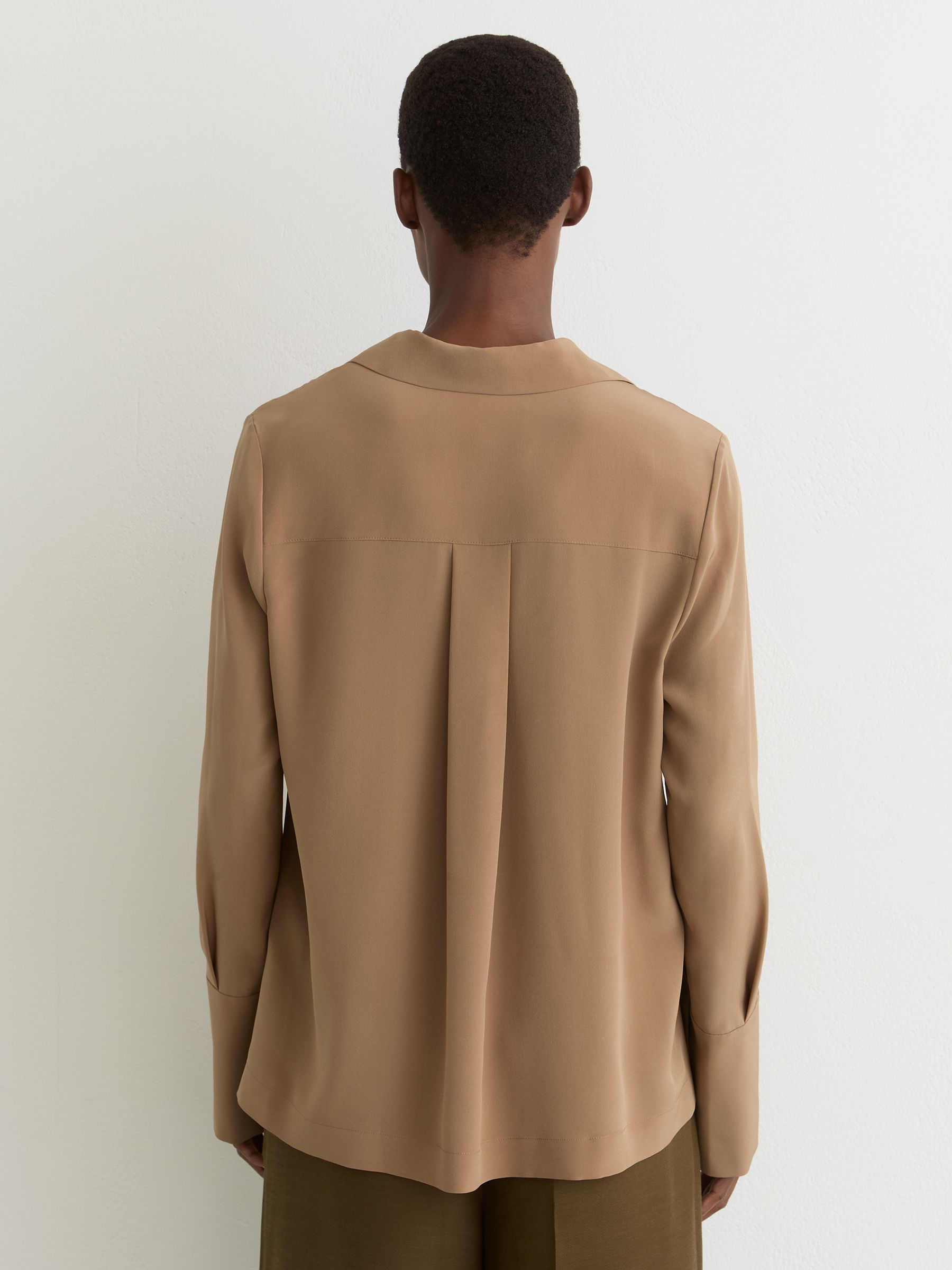 Matte-Silk Open-Collar Blouse in Camel - image 5
