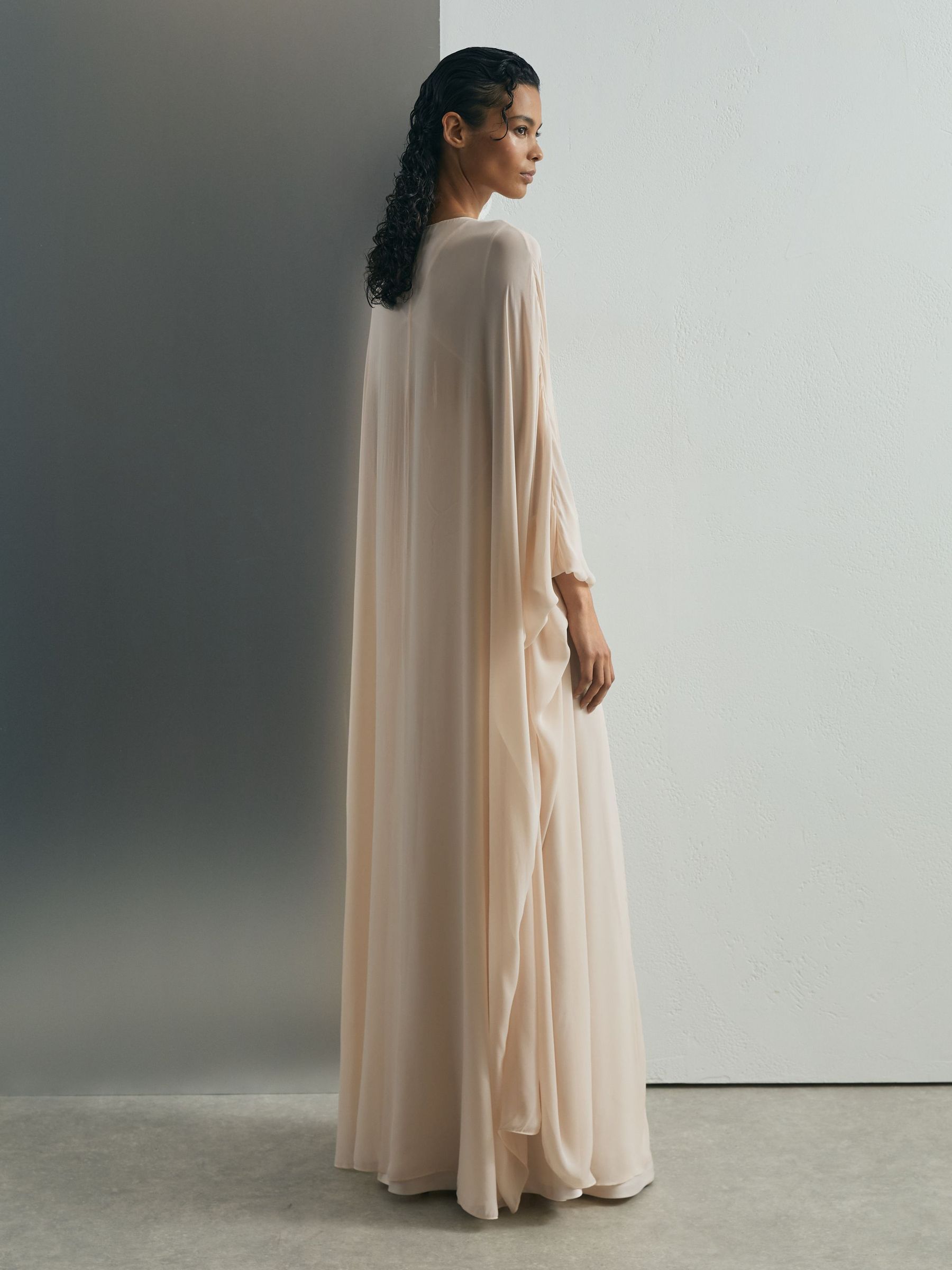 Atelier Satin Cape Maxi Dress in Cream - Image 10 of 11