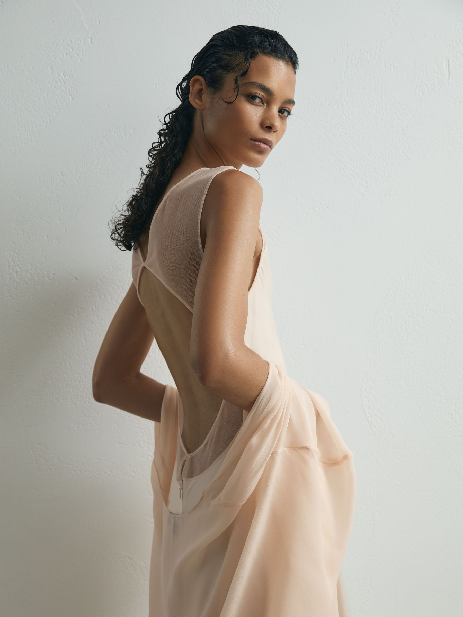 Atelier Satin Cape Maxi Dress in Cream - Image 3 of 11