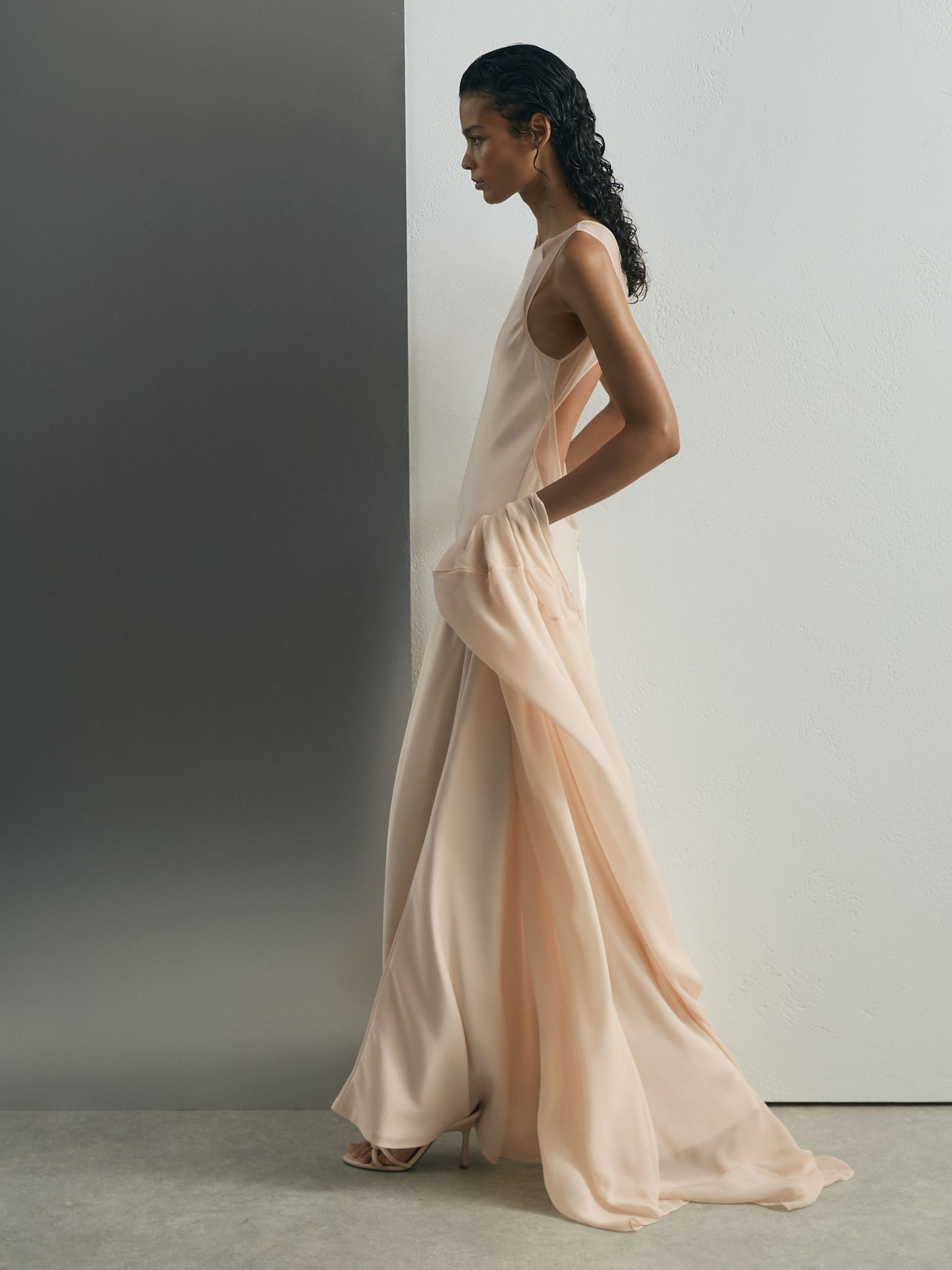 Atelier Satin Cape Maxi Dress in Cream - Image 5 of 11