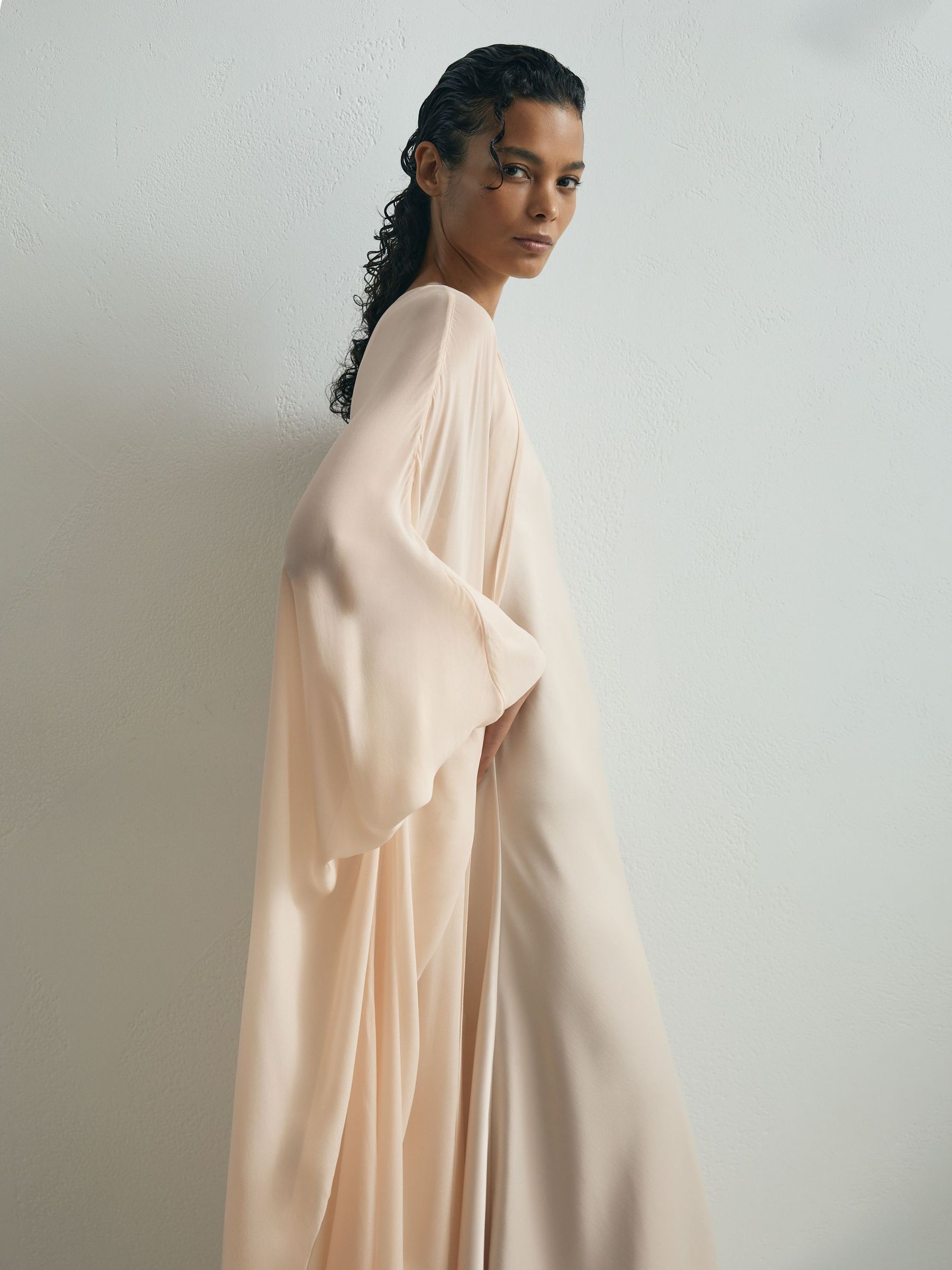 Atelier Satin Cape Maxi Dress in Cream - Image 6 of 11