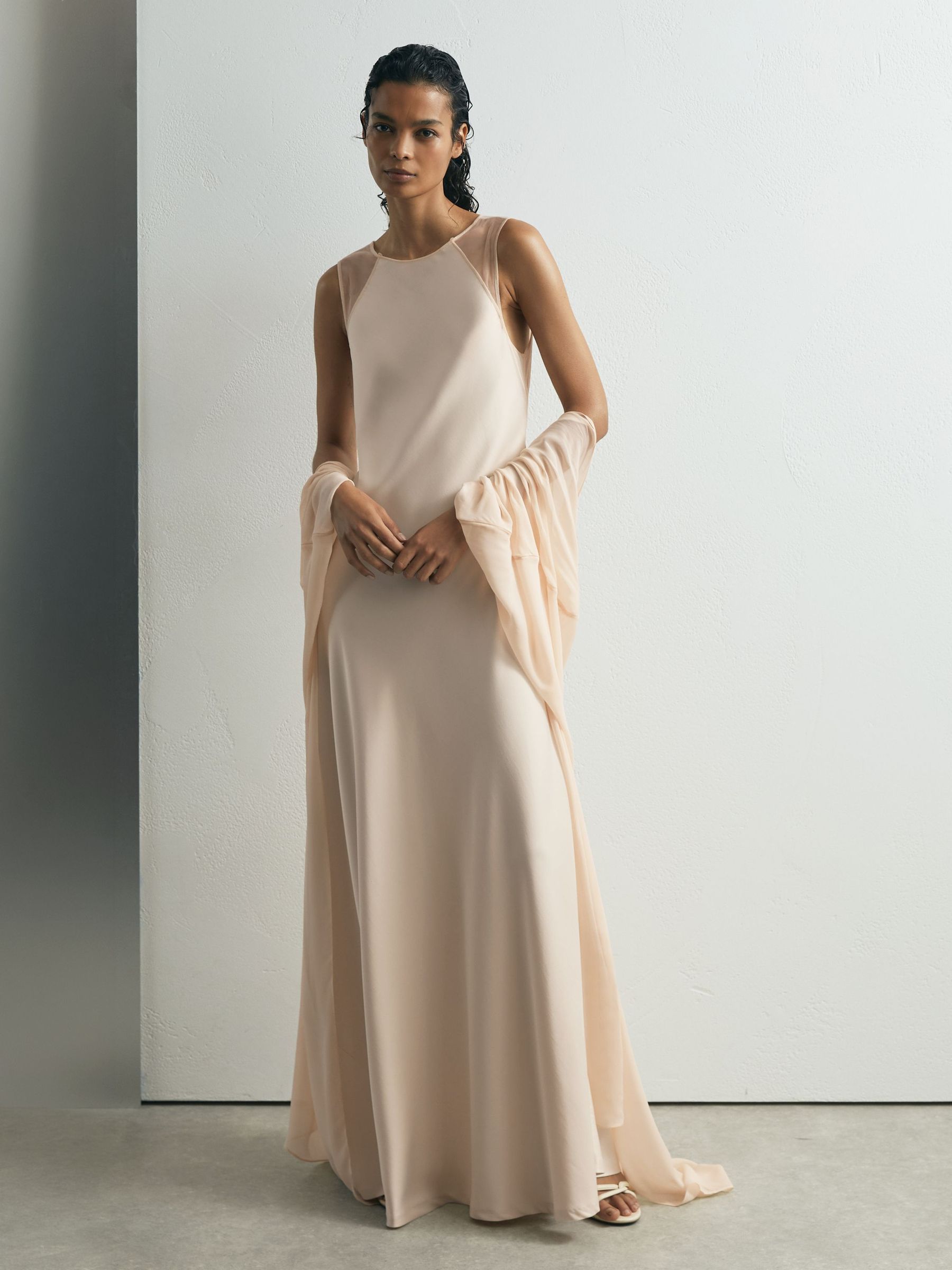 Atelier Satin Cape Maxi Dress in Cream - Image 8 of 11