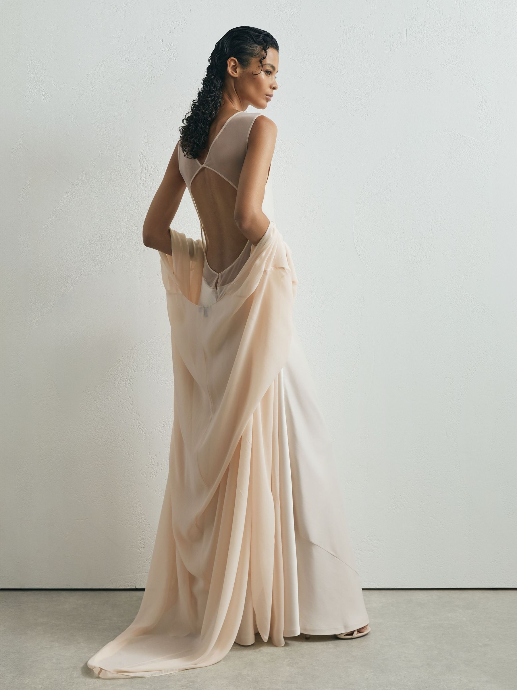 Atelier Satin Cape Maxi Dress in Cream - Image 9 of 11