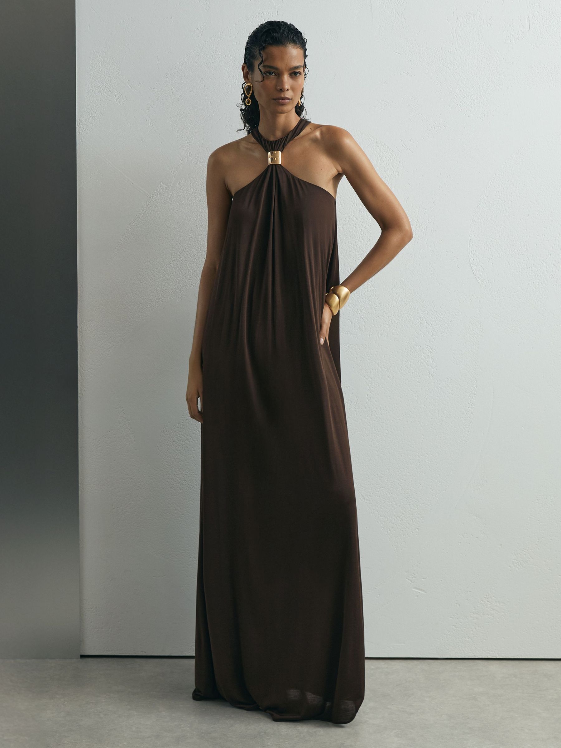 Atelier Chocolate Jersey Hardware-Detail Maxi Dress in Chocolate - Image 1 of 8