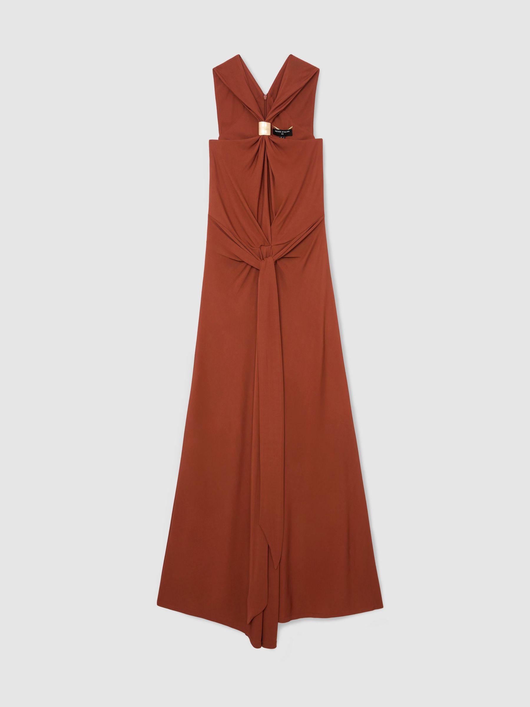 Atelier Rust Hardware-Detail Draped Maxi Dress in Rust - Image 2 of 9