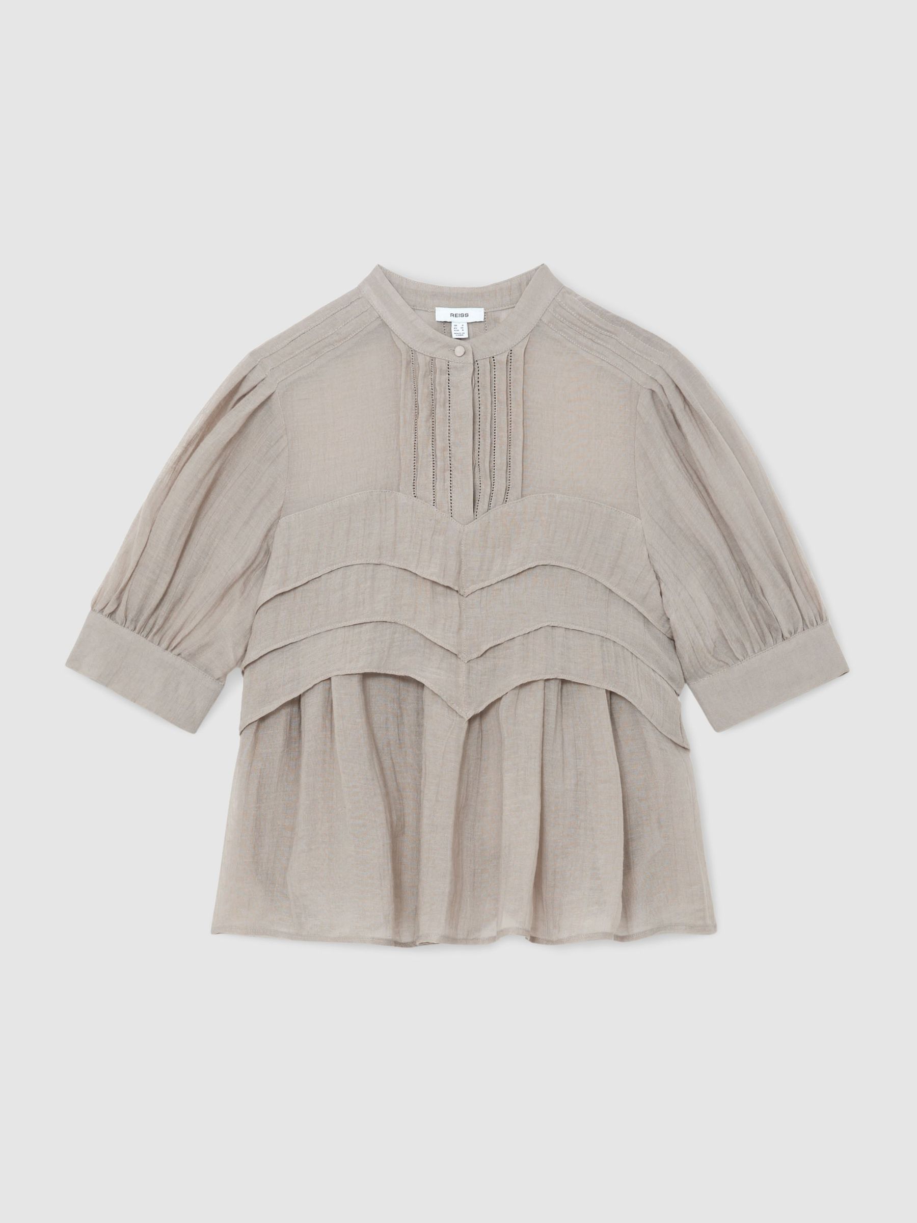 Frill-Detail Half-Button Blouse in Grey - Image 2 of 6