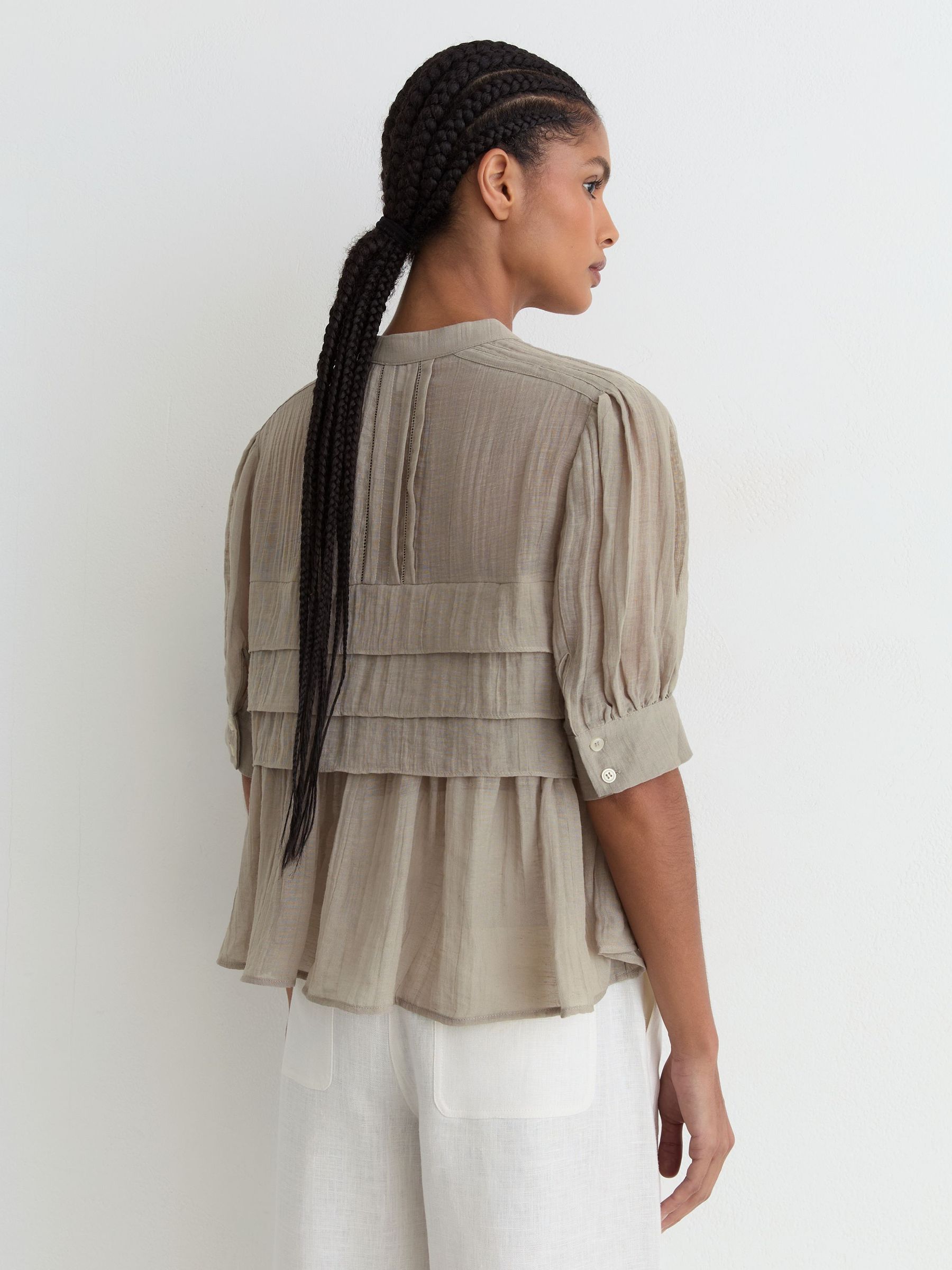 Frill-Detail Half-Button Blouse in Grey - image 4