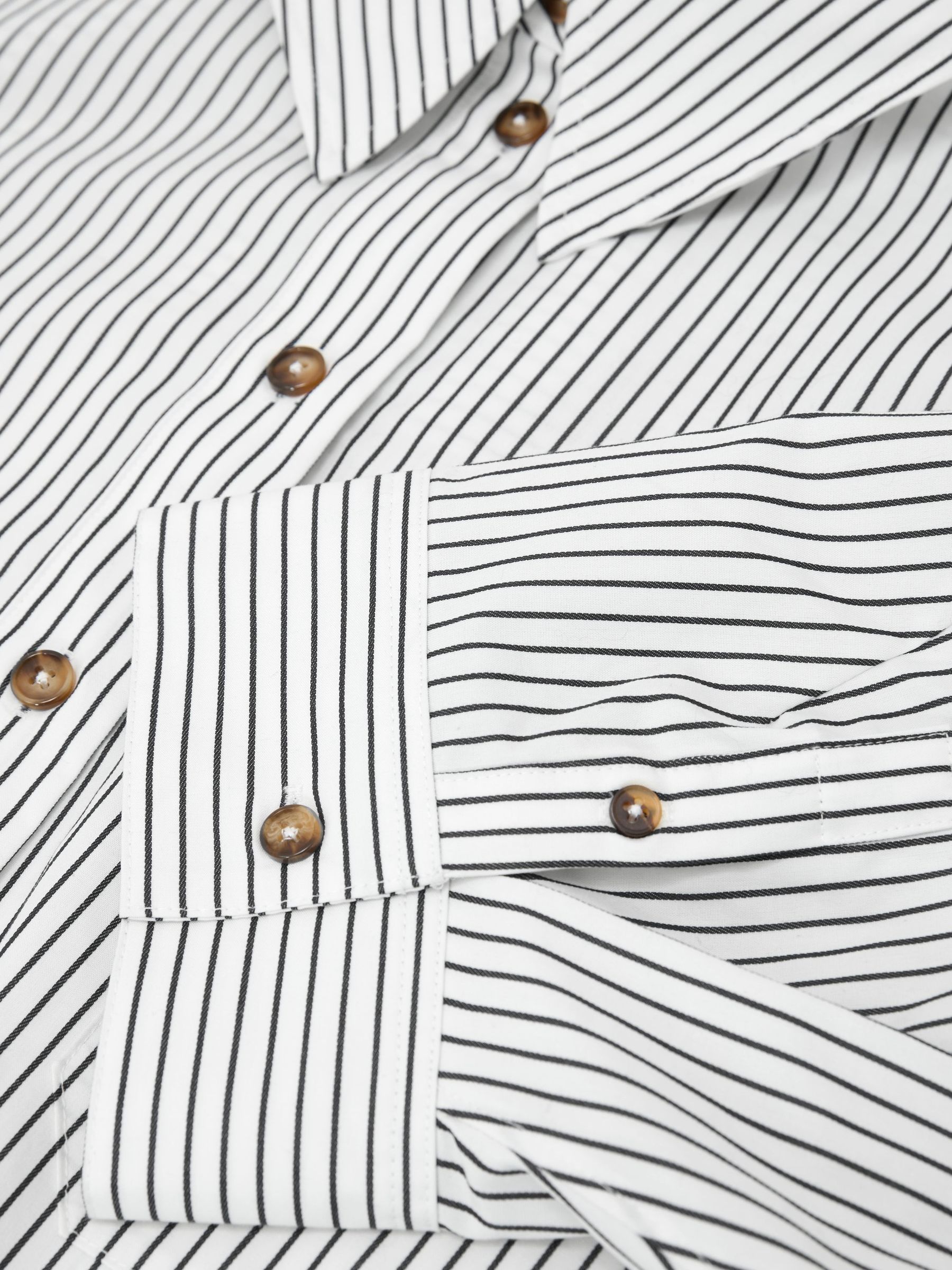 Cotton Striped Cropped Shirt in Ivory/Blue - image 3