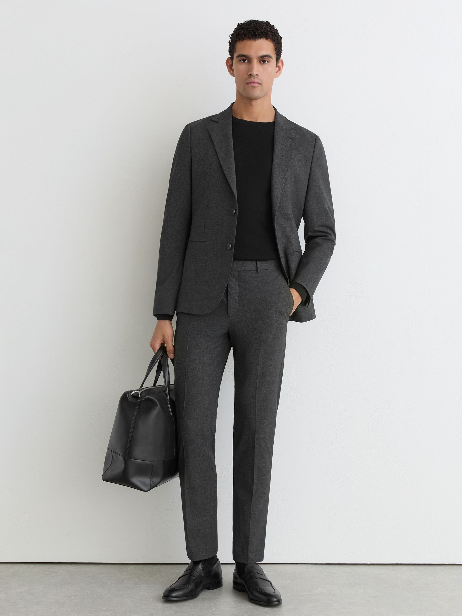 Check Tailored-Fit Suit Trousers in Charcoal Grey - Image 1 of 6