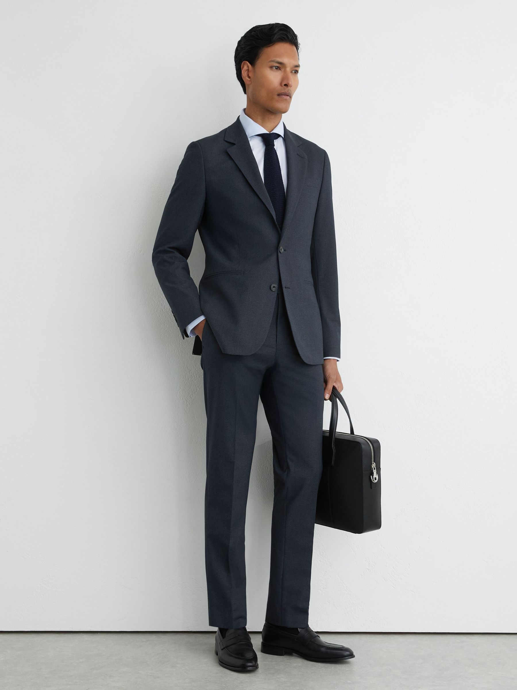 Houndstooth Single-Breasted Suit Blazer Tailored-Fit in Navy - image 3