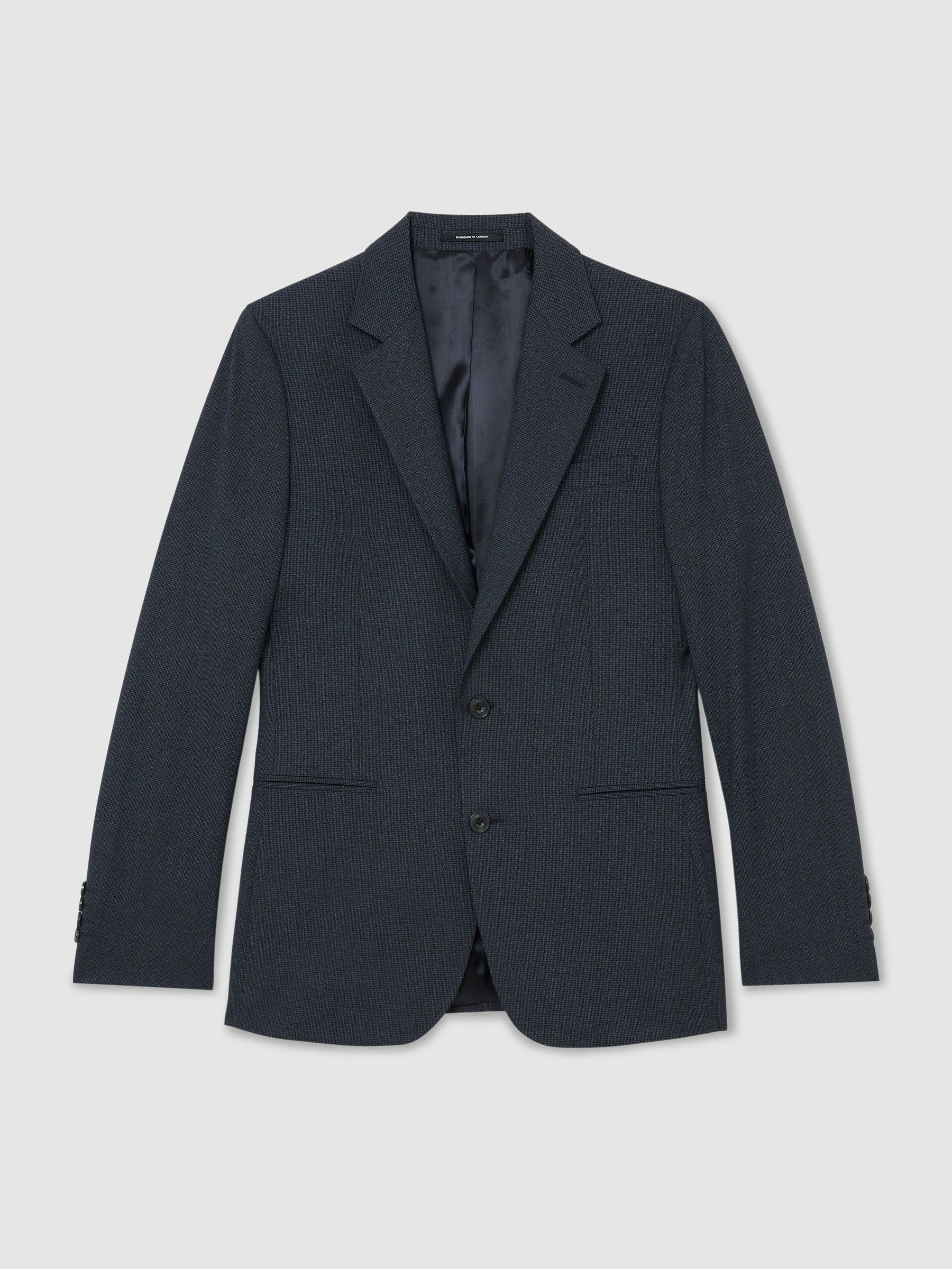 Houndstooth Single-Breasted Suit Blazer Tailored-Fit in Navy