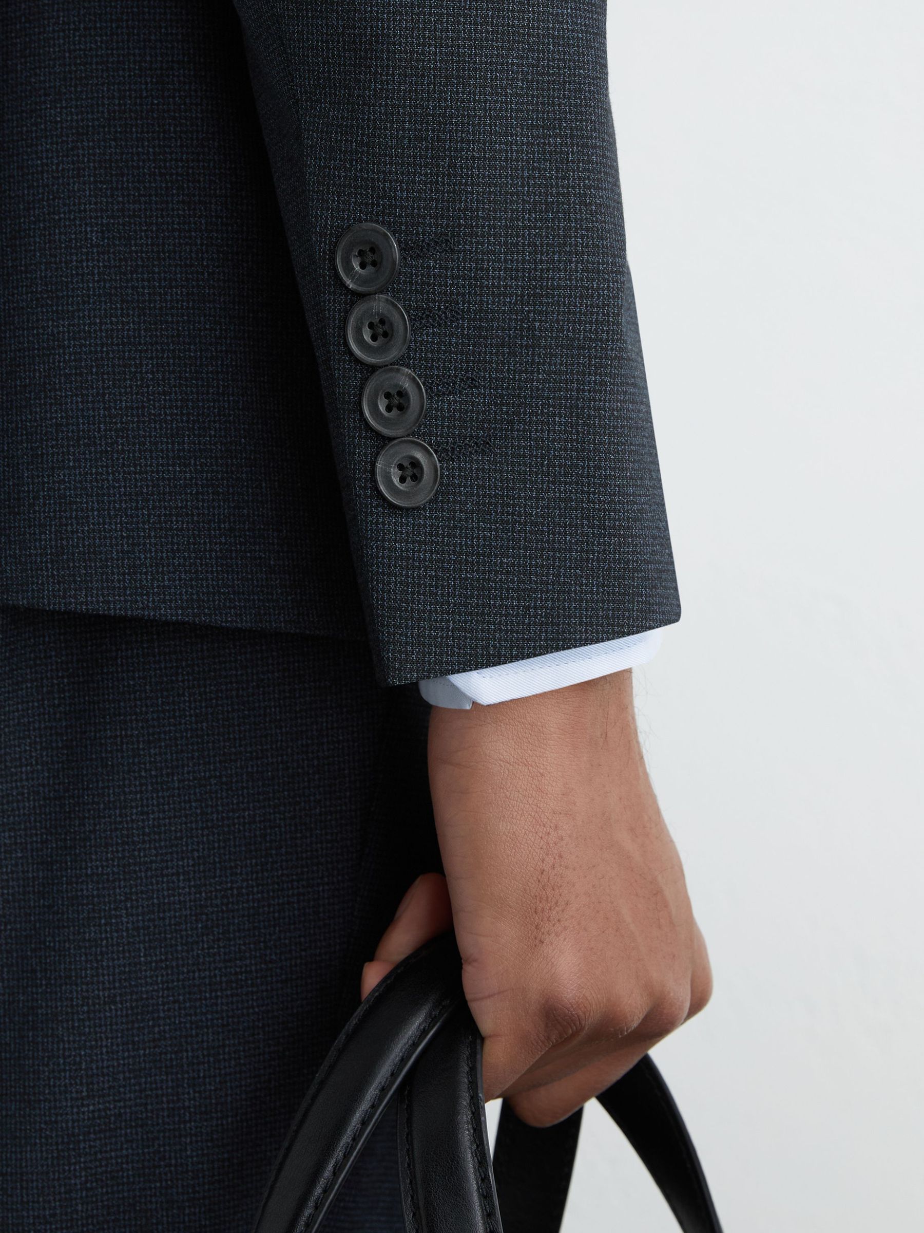 Houndstooth Single-Breasted Suit Blazer Tailored-Fit in Navy - image 5