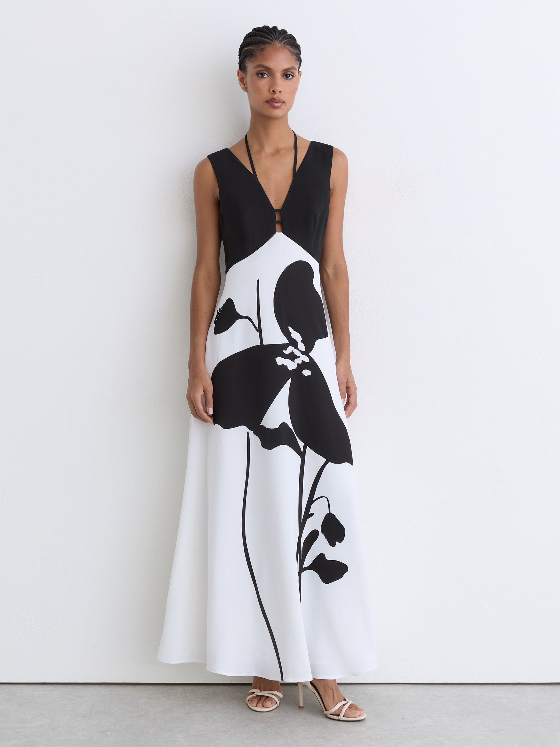 Graphic Floral-Print Maxi Dress in Ivory/Black - Image 1 of 7