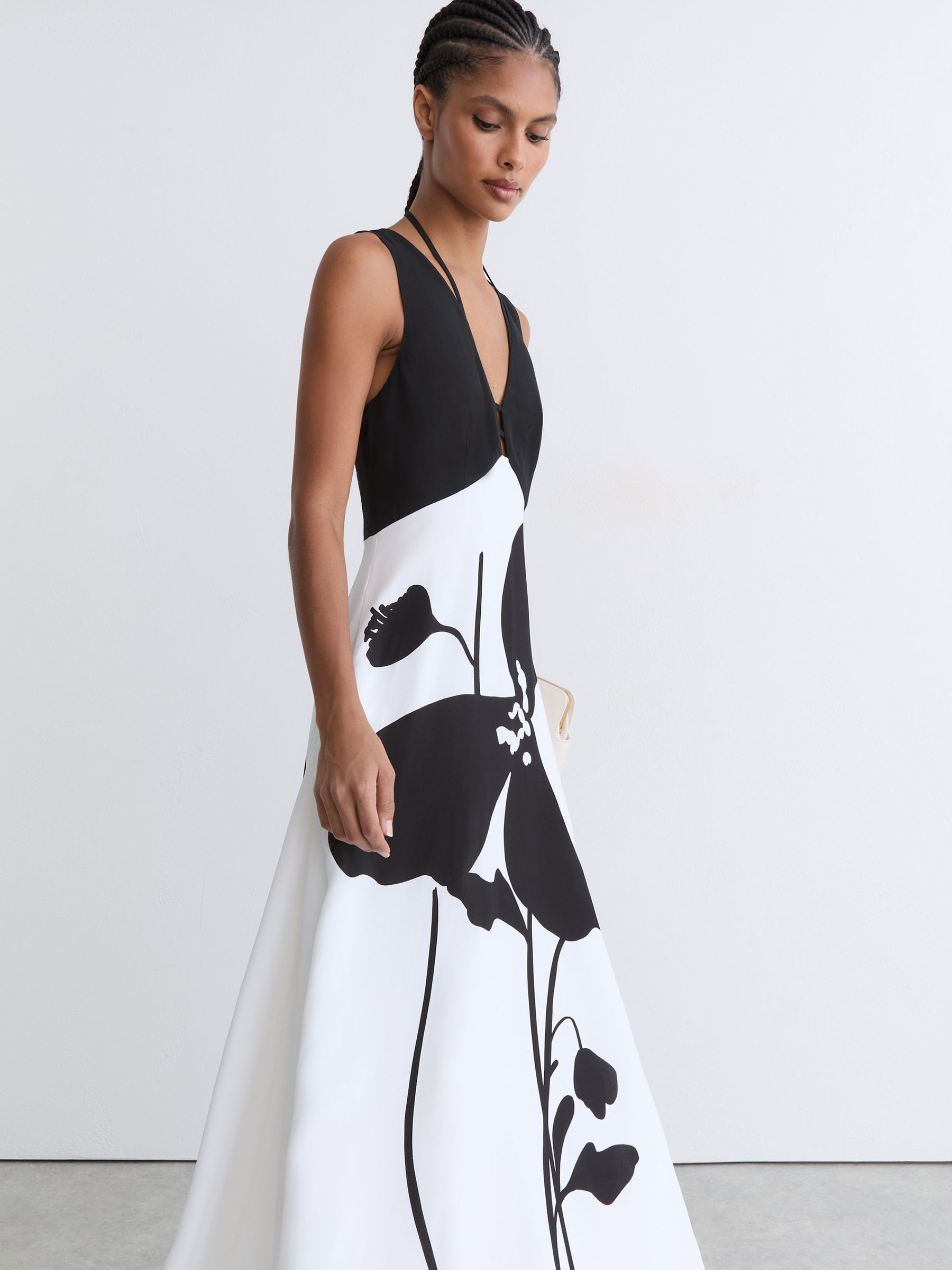 Graphic Floral-Print Maxi Dress in Ivory/Black - Image 6 of 7