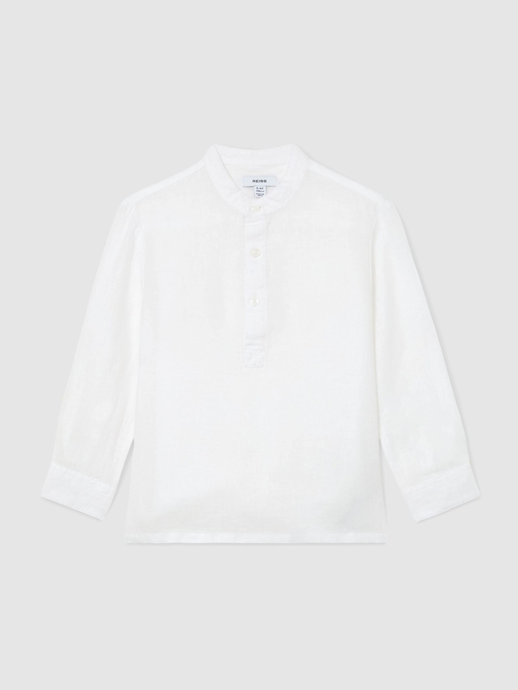 Linen Grandad-Collar Half-Button Shirt in White - Image 1 of 3