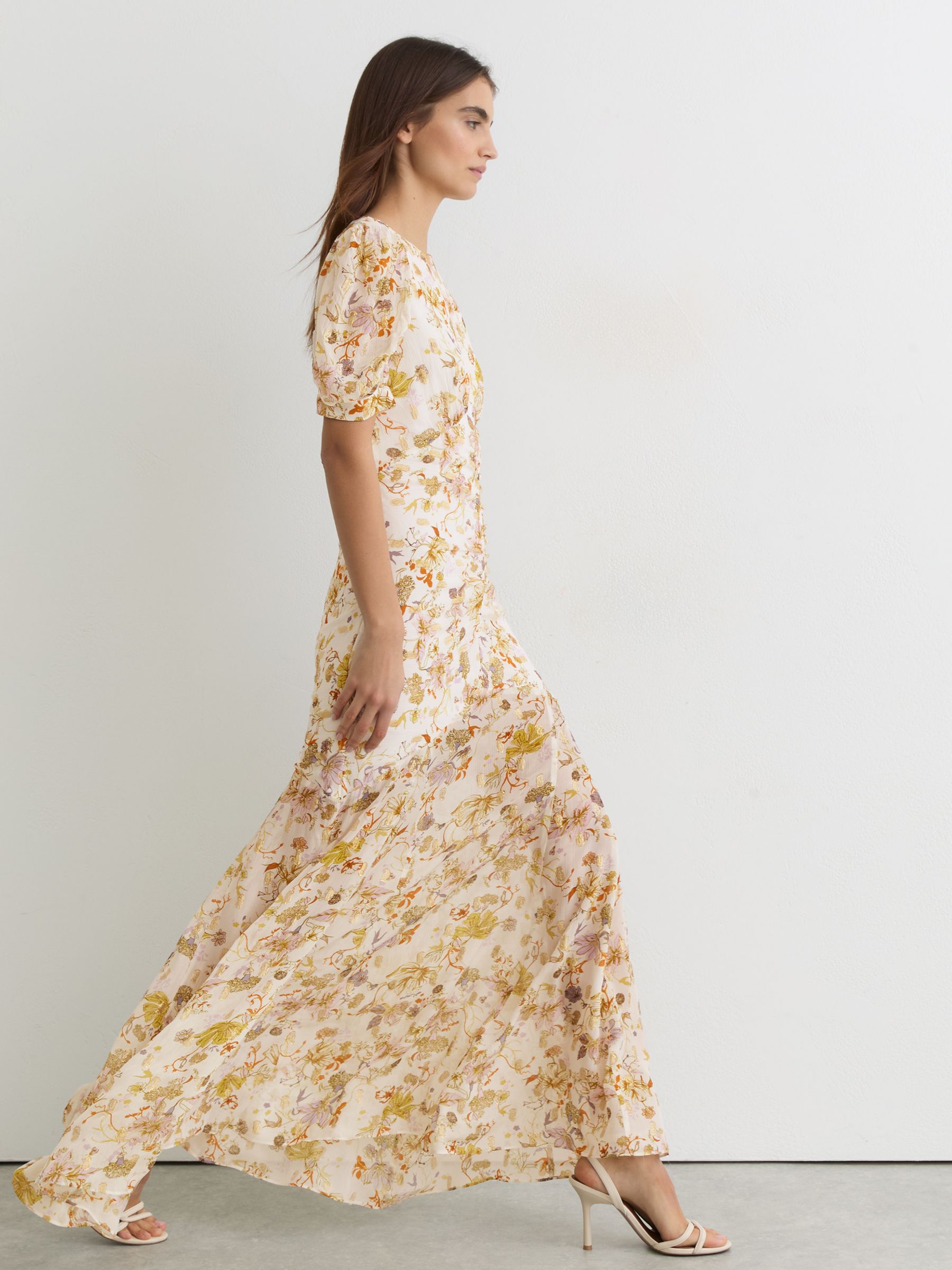 Floral-Print Metallic-Thread Maxi Dress in Ivory - image 3