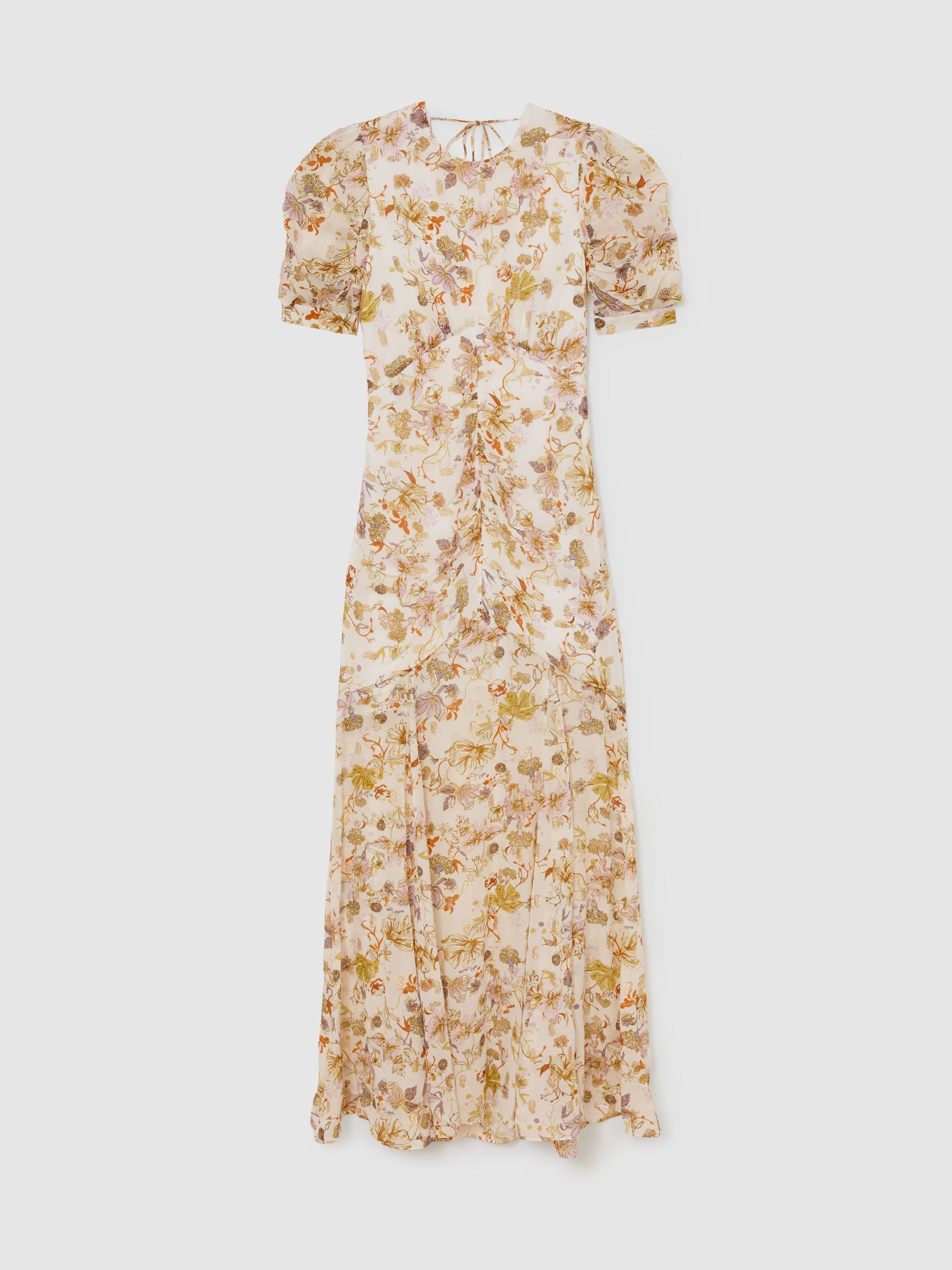 Floral-Print Metallic-Thread Maxi Dress in Ivory - image 1