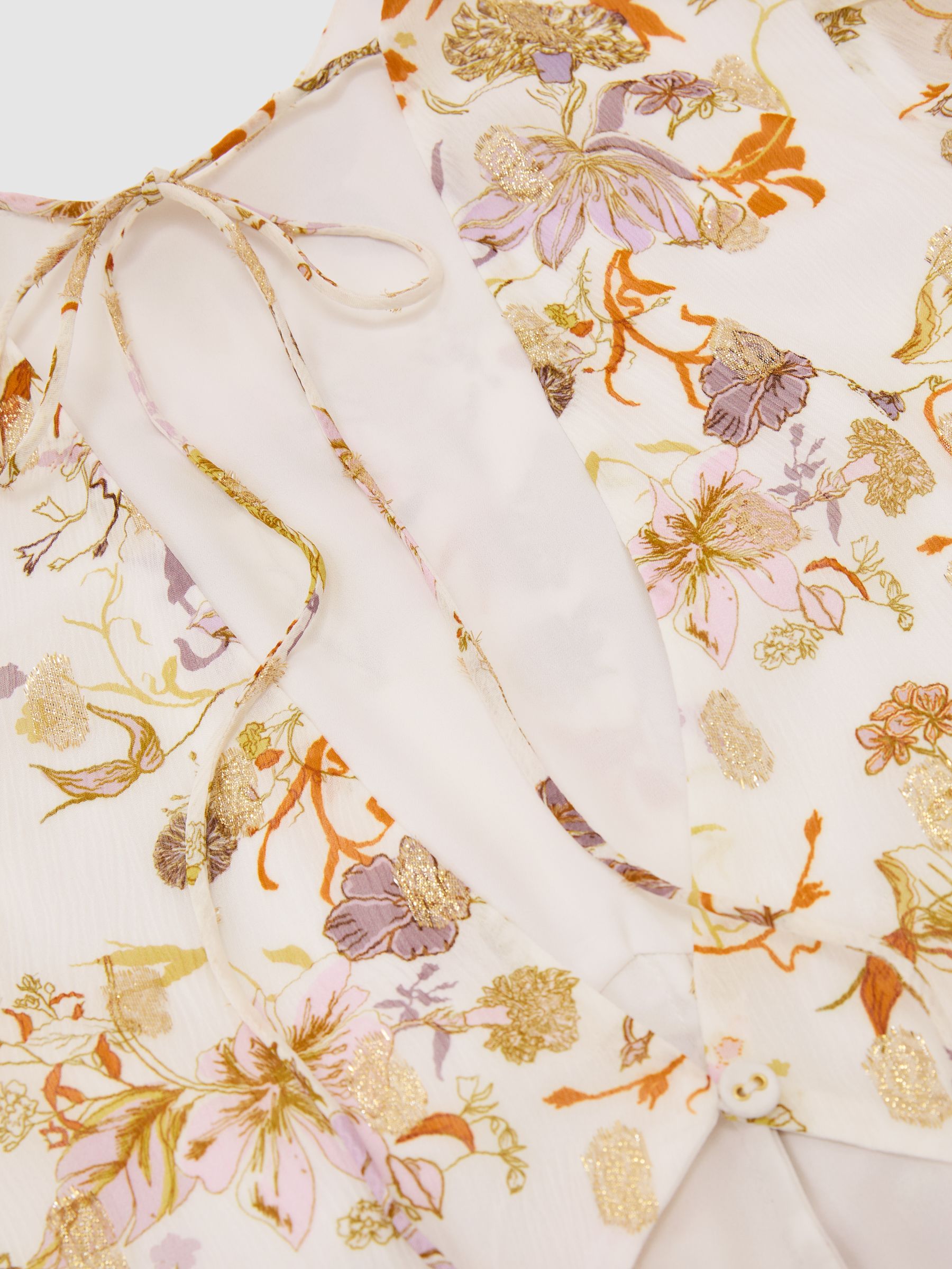 Floral-Print Metallic-Thread Maxi Dress in Ivory - Image 8 of 8