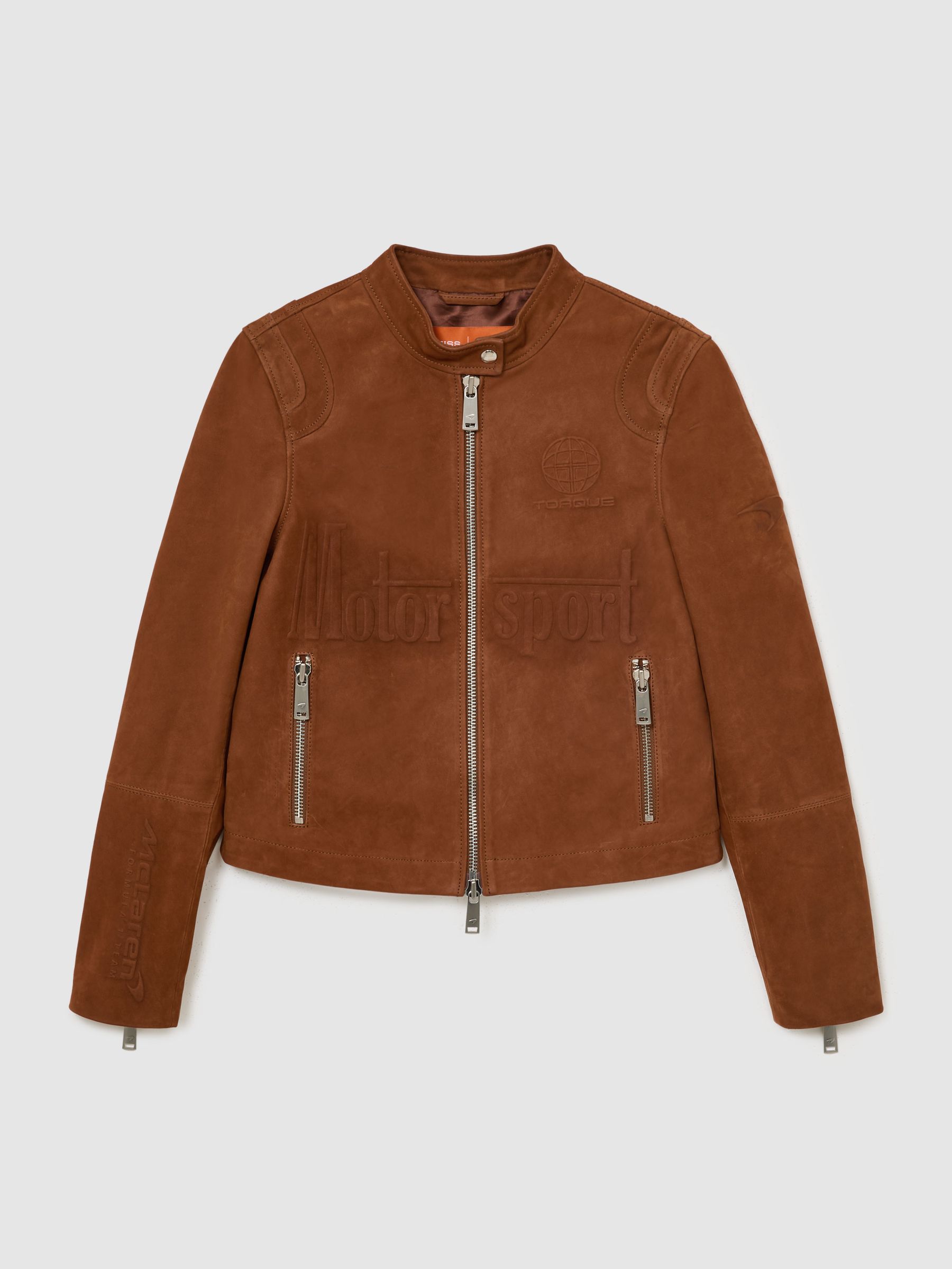McLaren Racing Embossed Suede Jacket in Tobacco Brown