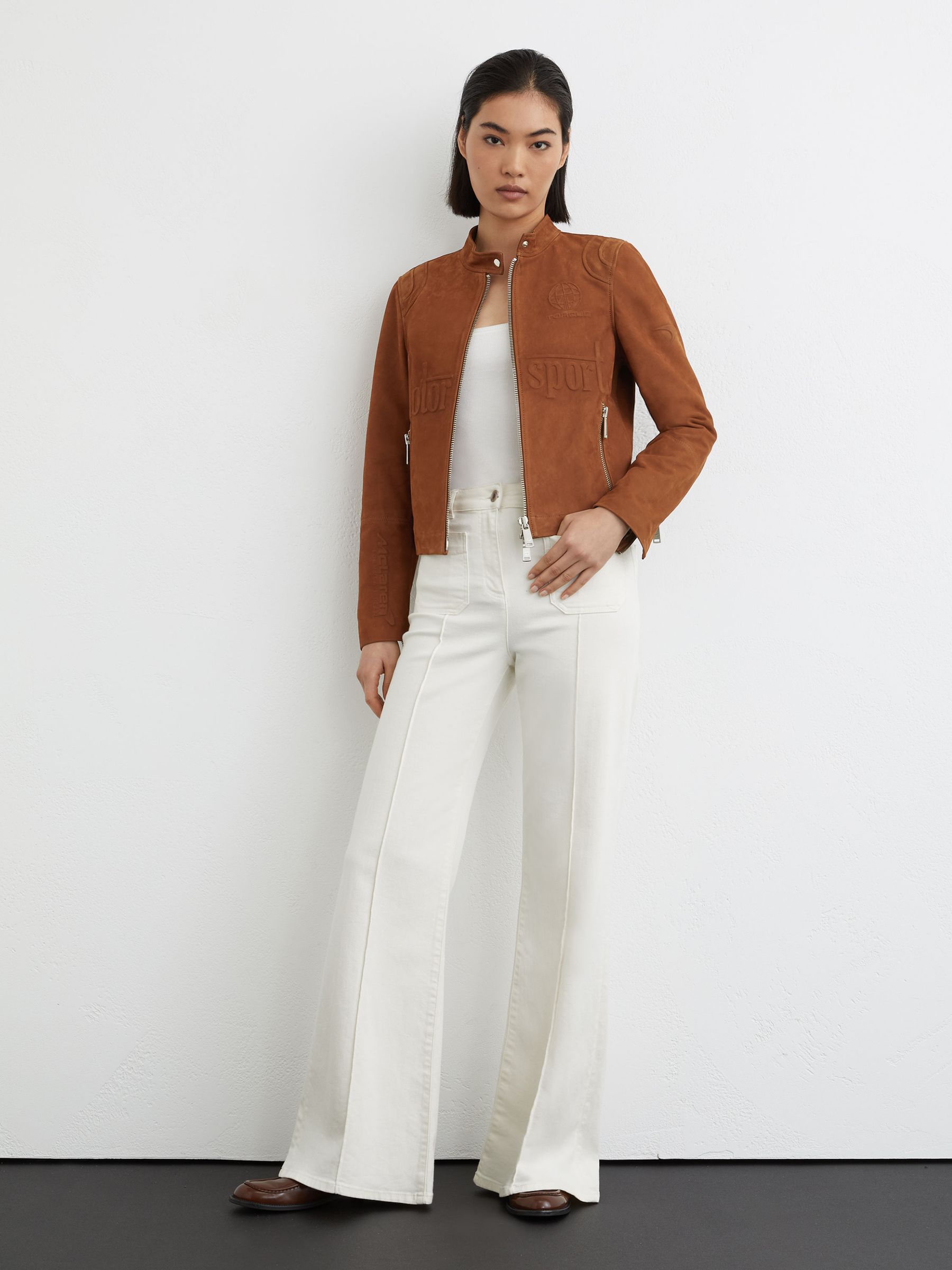 McLaren Racing Embossed Suede Jacket in Tobacco Brown - Image 4 of 8