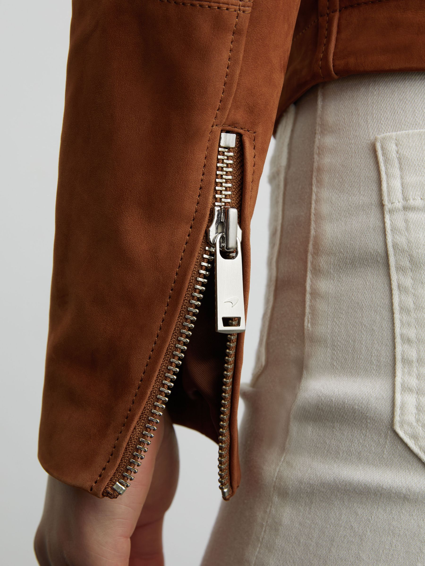 McLaren Racing Embossed Suede Jacket in Tobacco Brown - Image 5 of 8